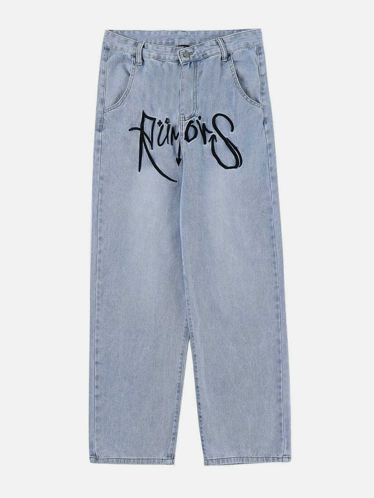 Y2K Embroidered Jeans: Retro 90s Grunge Outfit for Summer Parties & Club Nights