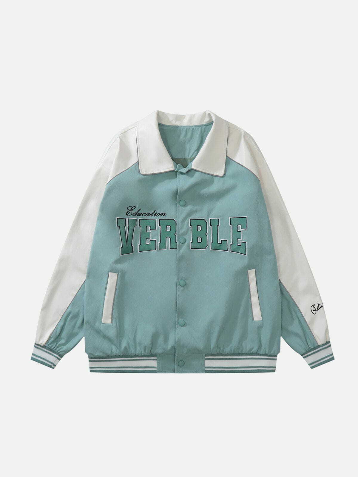 Y2K Embroidered Lapel Varsity Jacket - Retro 90s Grunge Summer Outfit for Women