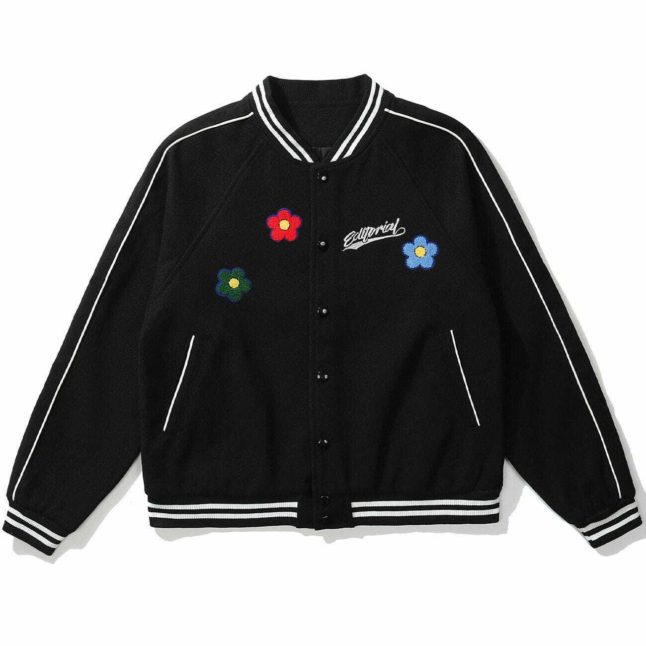 Y2K Embroidered Letter Flower Varsity Jacket - Retro 90s Grunge Summer Outfit