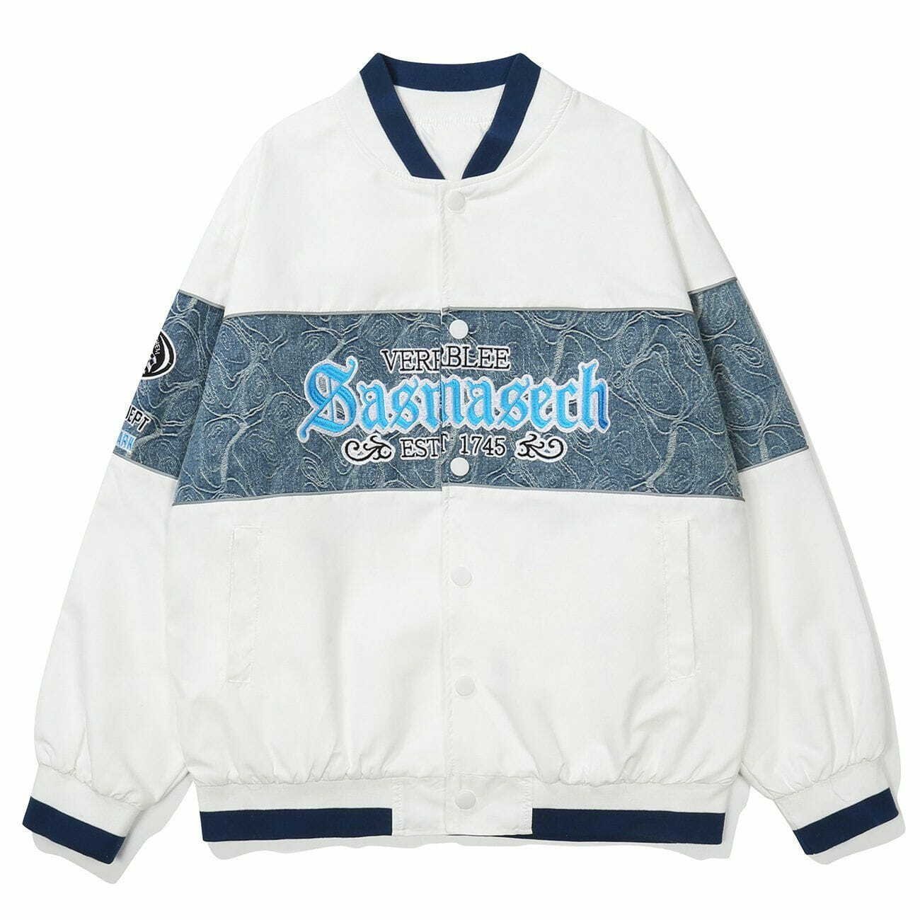 Y2K Embroidered Letter Patchwork Jacket - Retro 90s Grunge Style for Summer Outfits