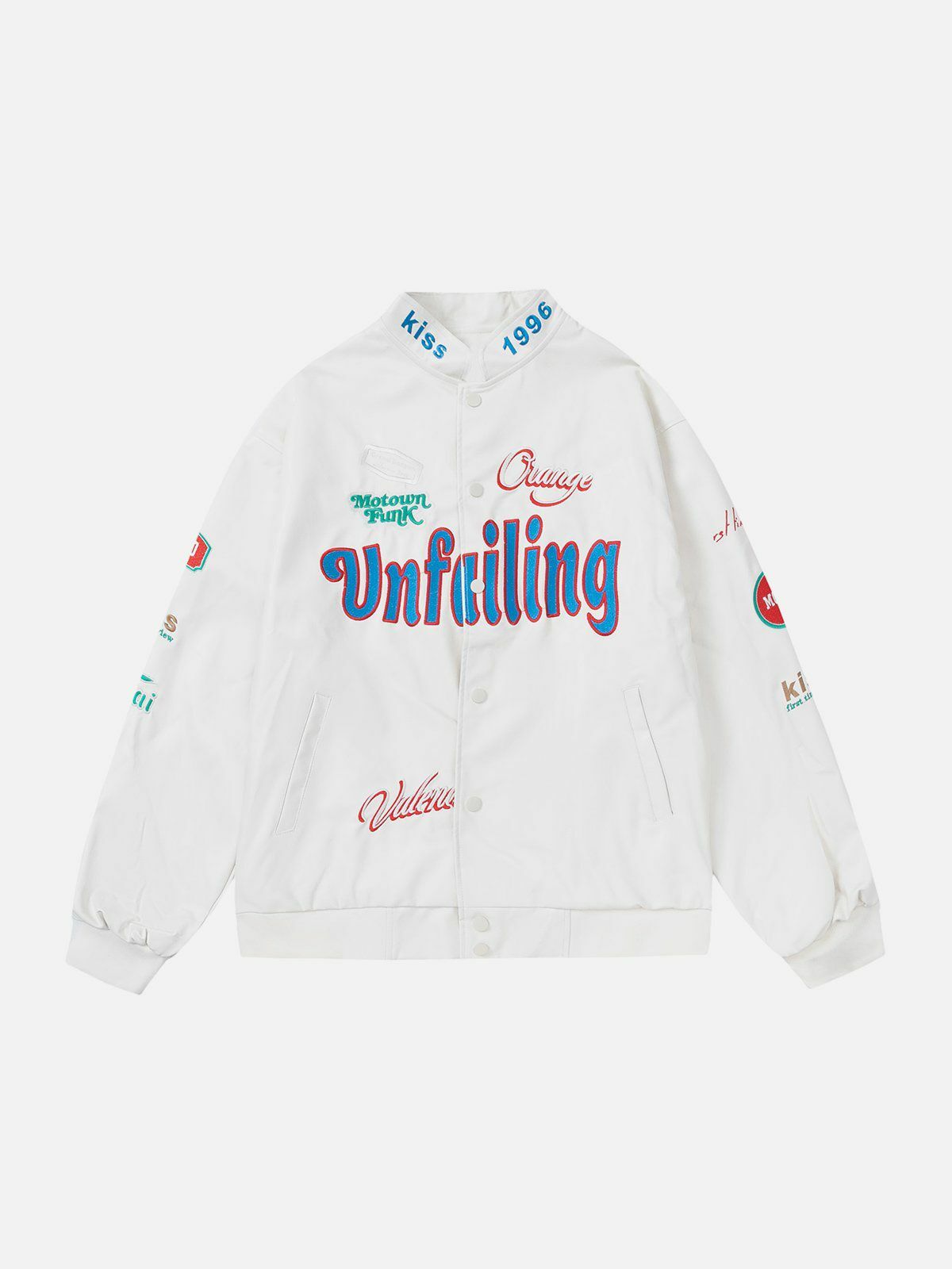 Y2K Embroidered Letter Racing Jacket - Retro 90s Grunge Outfit for Summer Parties