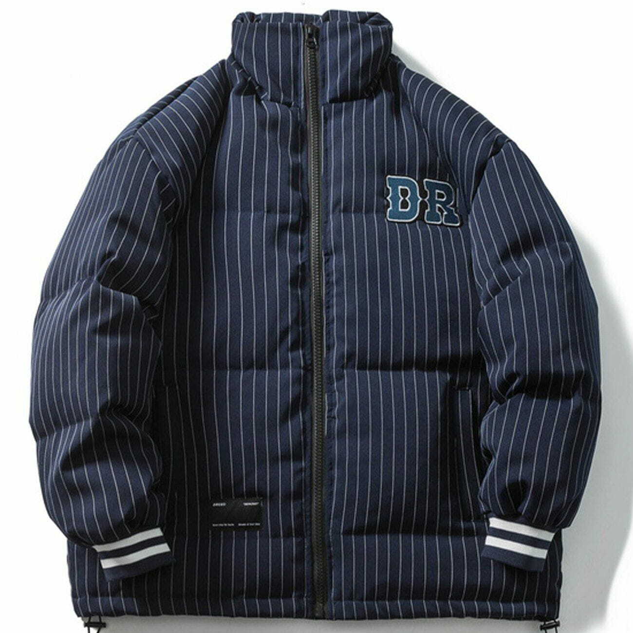 Y2K Embroidered Letters Stripe Puffer Jacket - Retro 90s Grunge Summer Outfit Essential