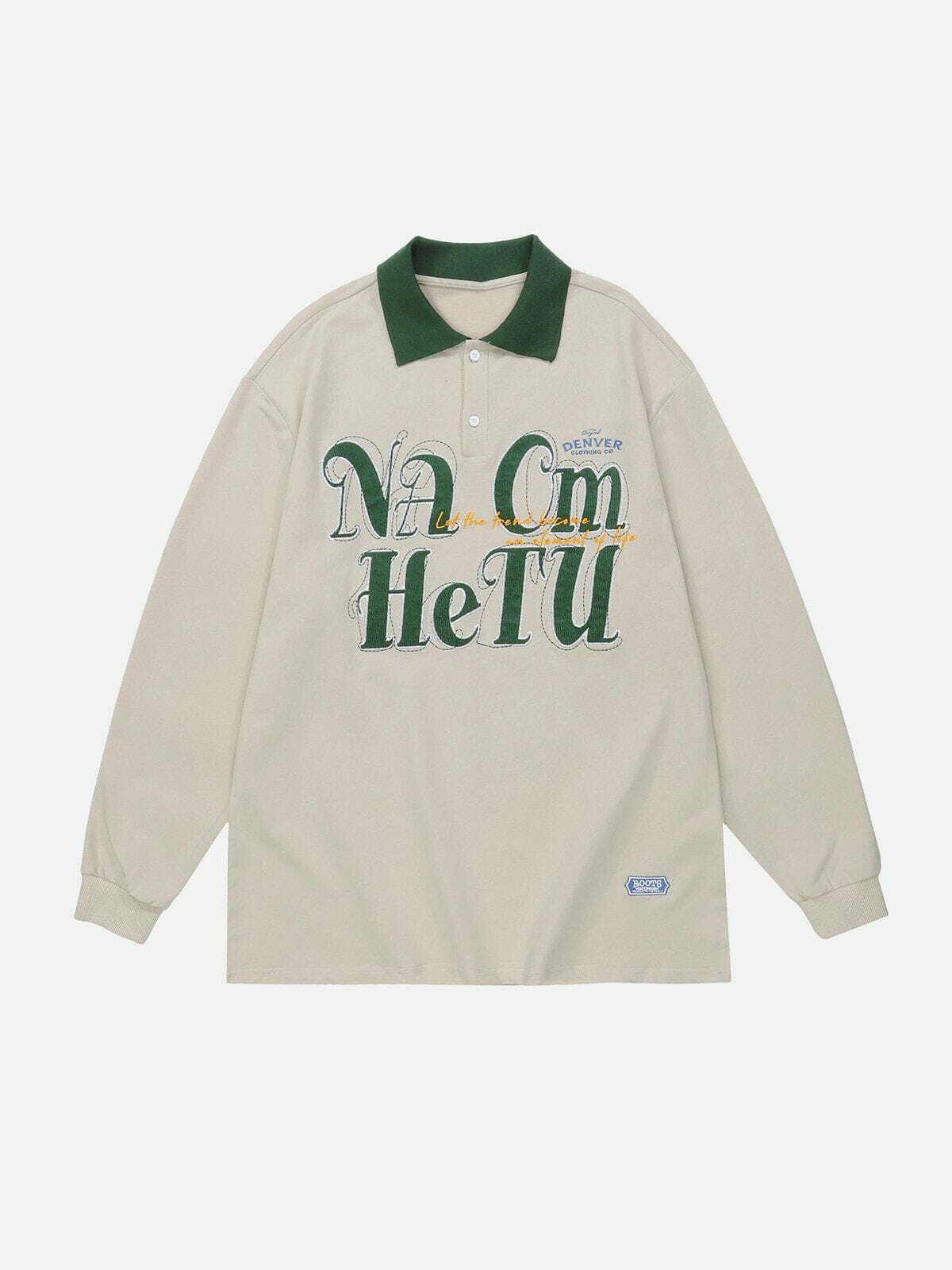 Y2K Embroidered Polo Collar Sweatshirt - Retro 90s Grunge Style for Summer Outfits