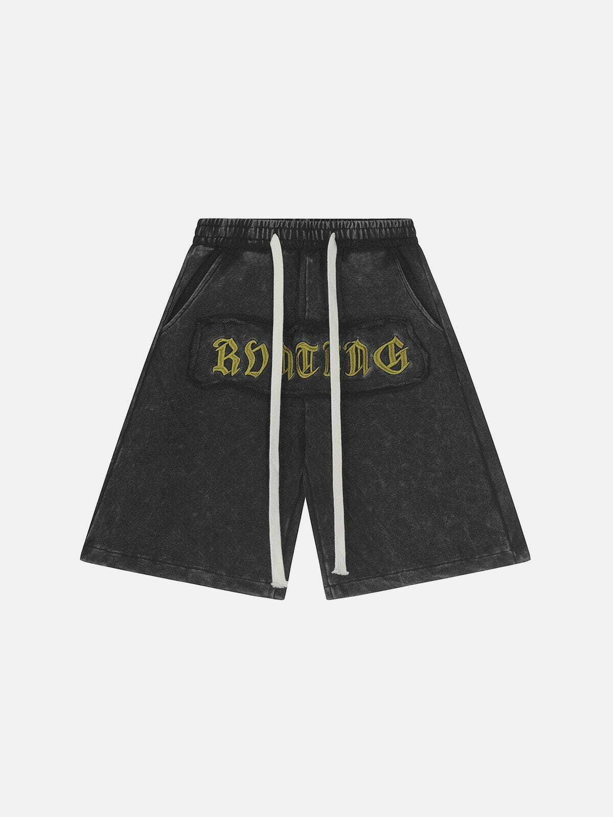 Y2K Embroidered Shorts: Retro 90s Grunge Summer Outfit for Parties & Beach Vibes