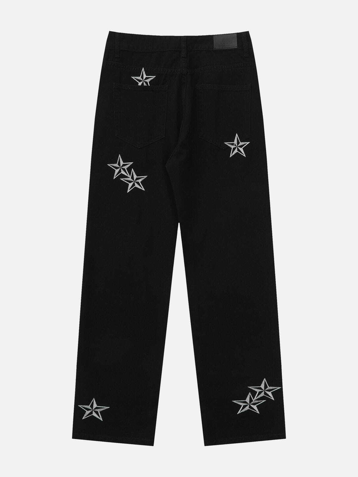 Y2K Embroidered Star Jeans - Retro 90s Grunge Outfit for Summer Parties & Clubbing