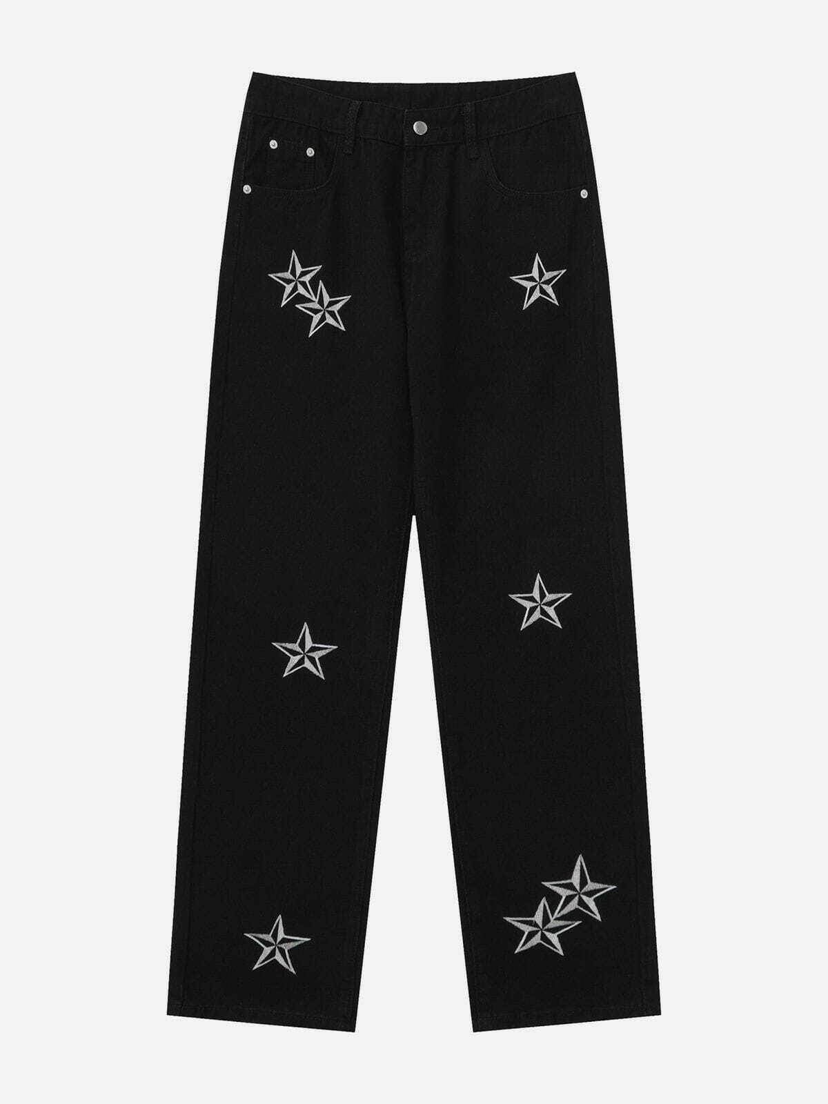 Y2K Embroidered Star Jeans - Retro 90s Grunge Outfit for Summer Parties & Clubbing