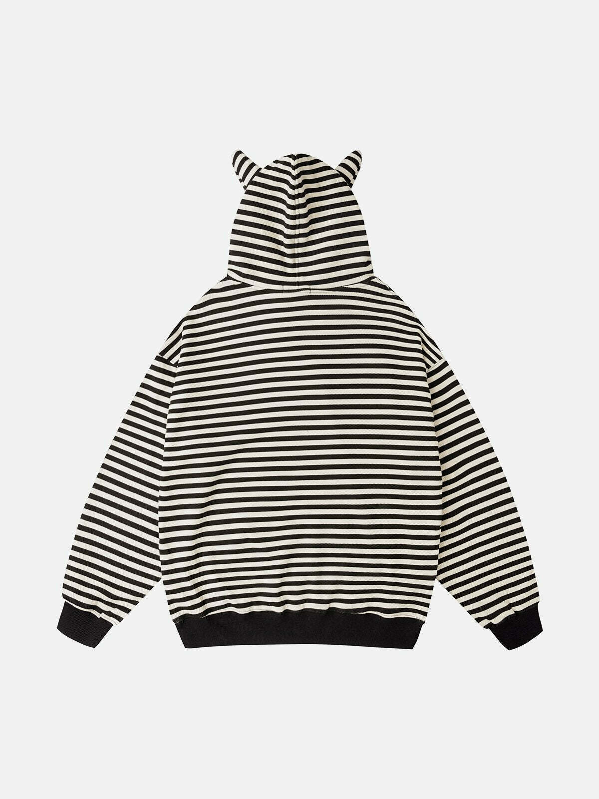 Y2K Embroidered Striped Zipper Hoodie - Retro 90s Grunge Summer Outfit Essential