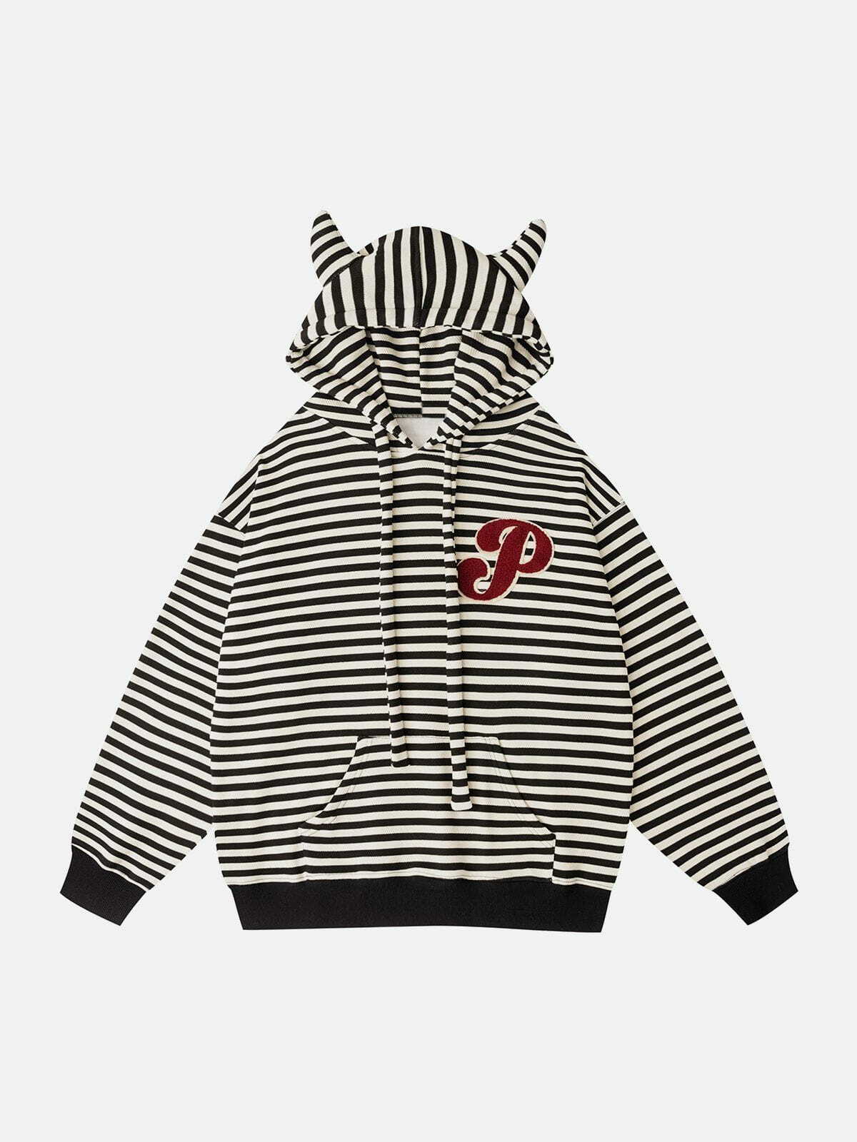 Y2K Embroidered Striped Zipper Hoodie - Retro 90s Grunge Summer Outfit Essential