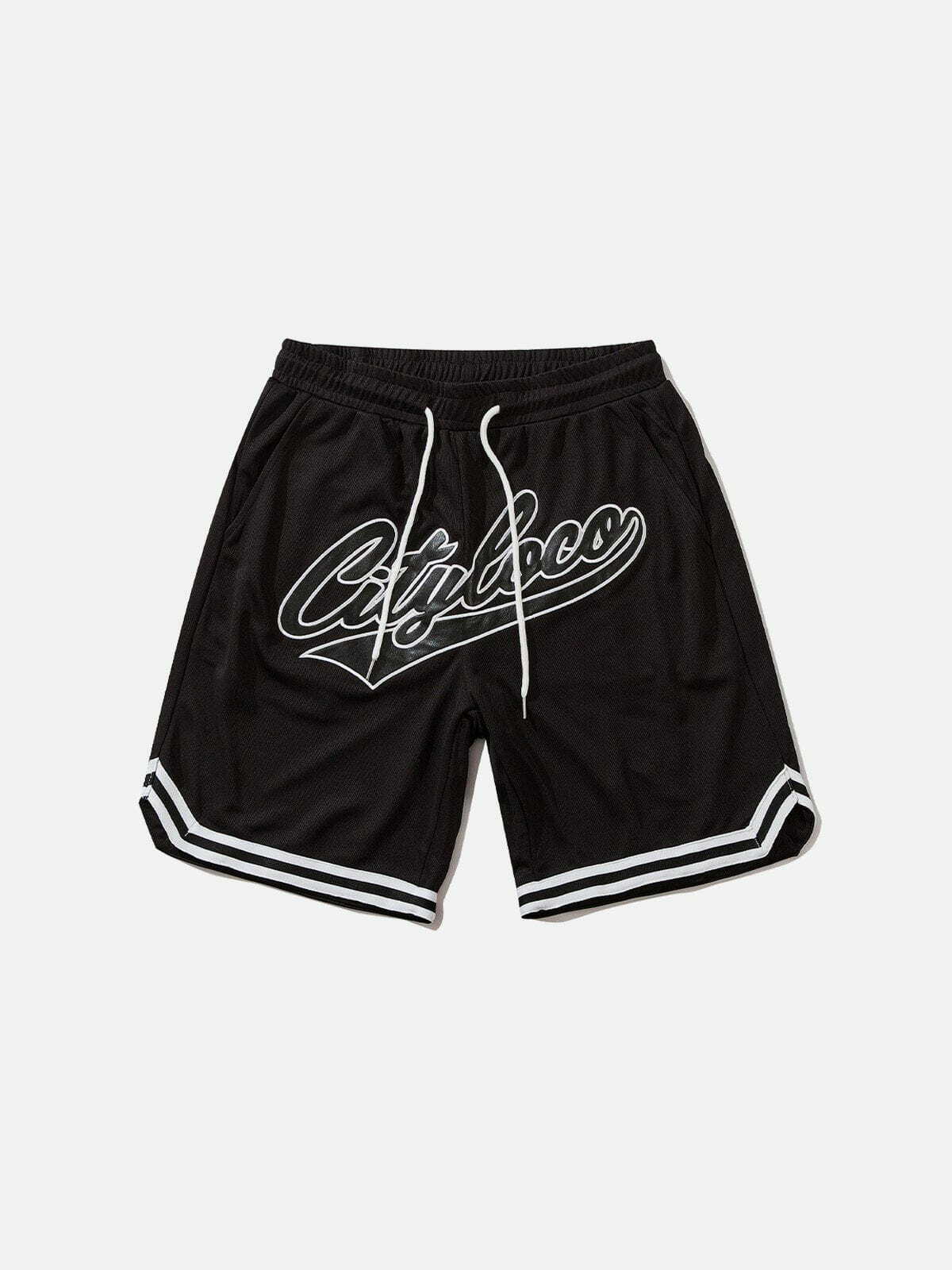 Y2K Embroidered Stripes Shorts - Retro 90s Grunge Summer Outfit for Y2K Vibes