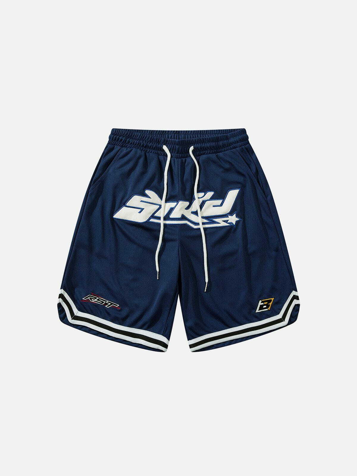 Y2K Embroidered Stripes Shorts - Retro 90s Grunge Summer Outfit for Y2K Vibes