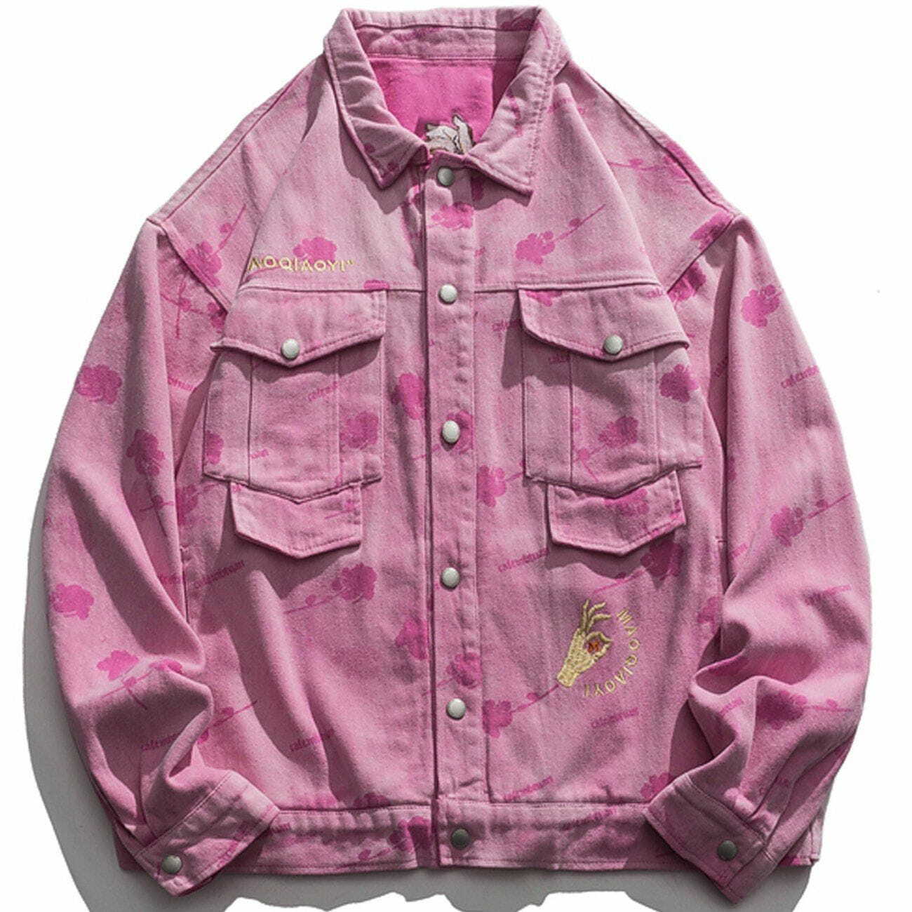 Y2K Embroidered Tie-Dye Denim Jacket - Retro Grunge Summer Outfit for 90s Vibes