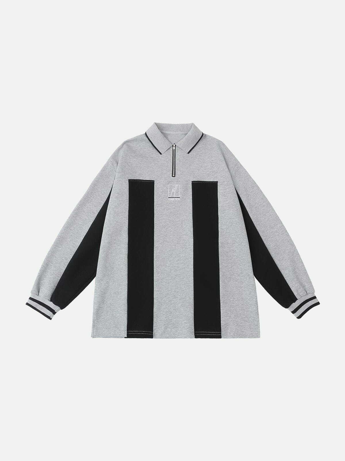 Y2K Embroidered Vertical Stripe Polo Sweatshirt - Retro 90s Grunge Summer Outfit