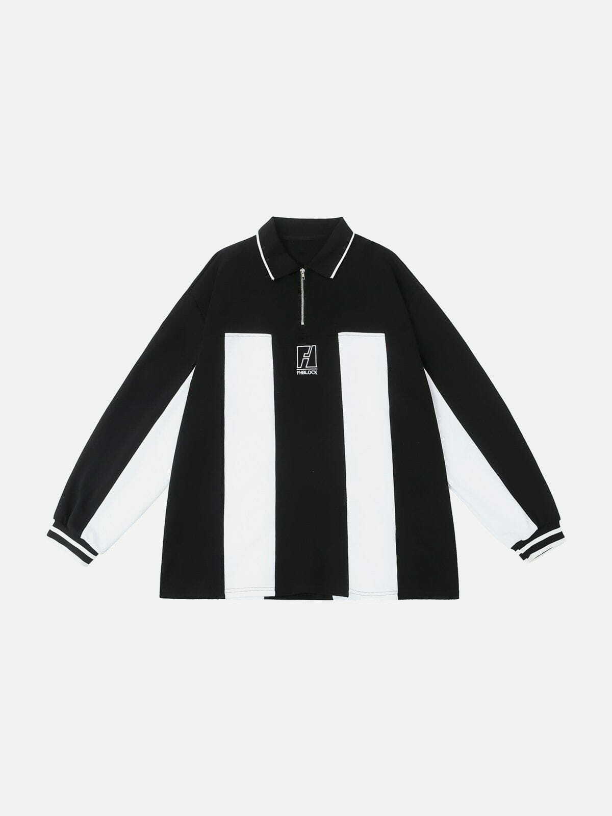 Y2K Embroidered Vertical Stripe Polo Sweatshirt - Retro 90s Grunge Summer Outfit