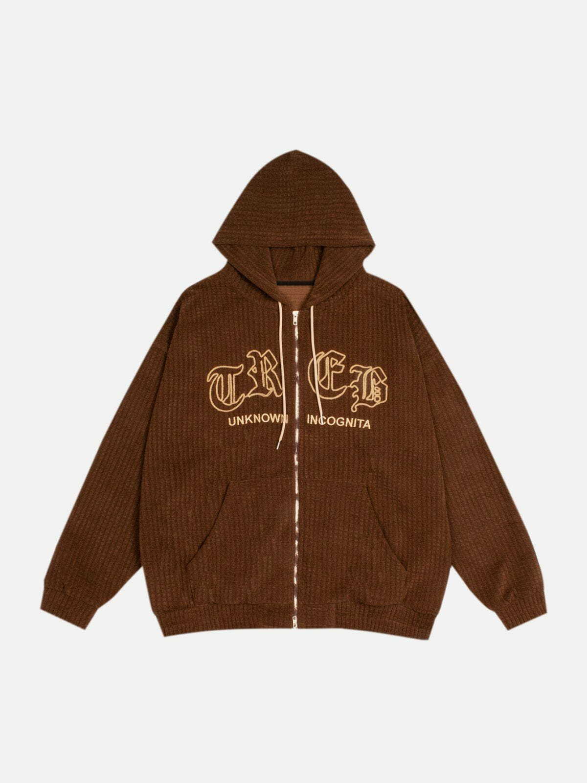 Y2K Embroidered Waffle Hoodie - Retro 90s Grunge Summer Outfit for Y2K Fashion Lovers