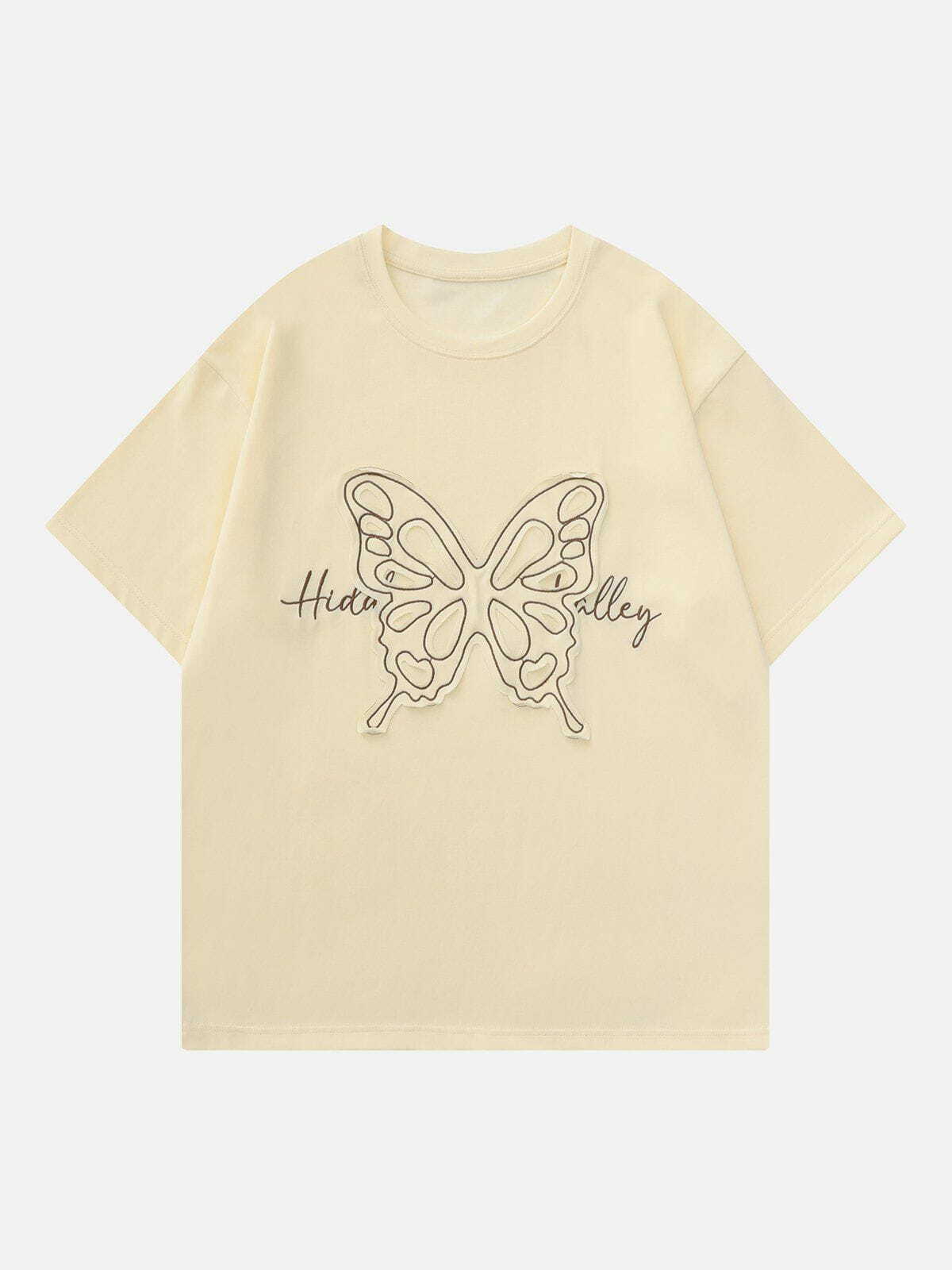 Y2K Embroidery Butterfly Tee - Retro 90s Grunge Top for Summer Party Outfits