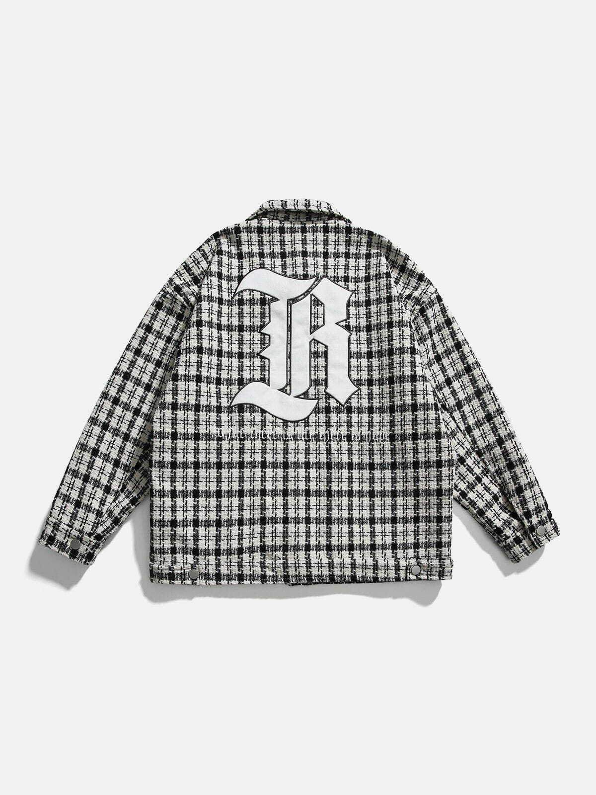 Y2K Embroidery Checkerboard Jacket - Retro Grunge Style for Summer Parties & Outfits