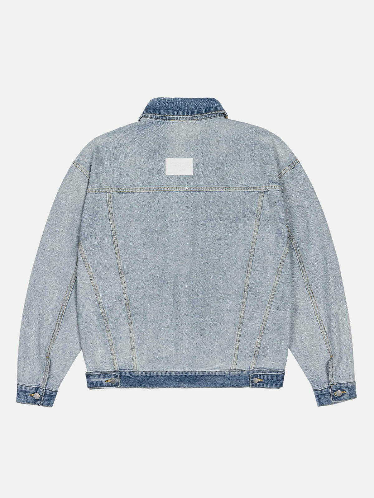 Y2K Embroidery Patchwork Denim Jacket - Retro 90s Grunge Style for Summer Outfits