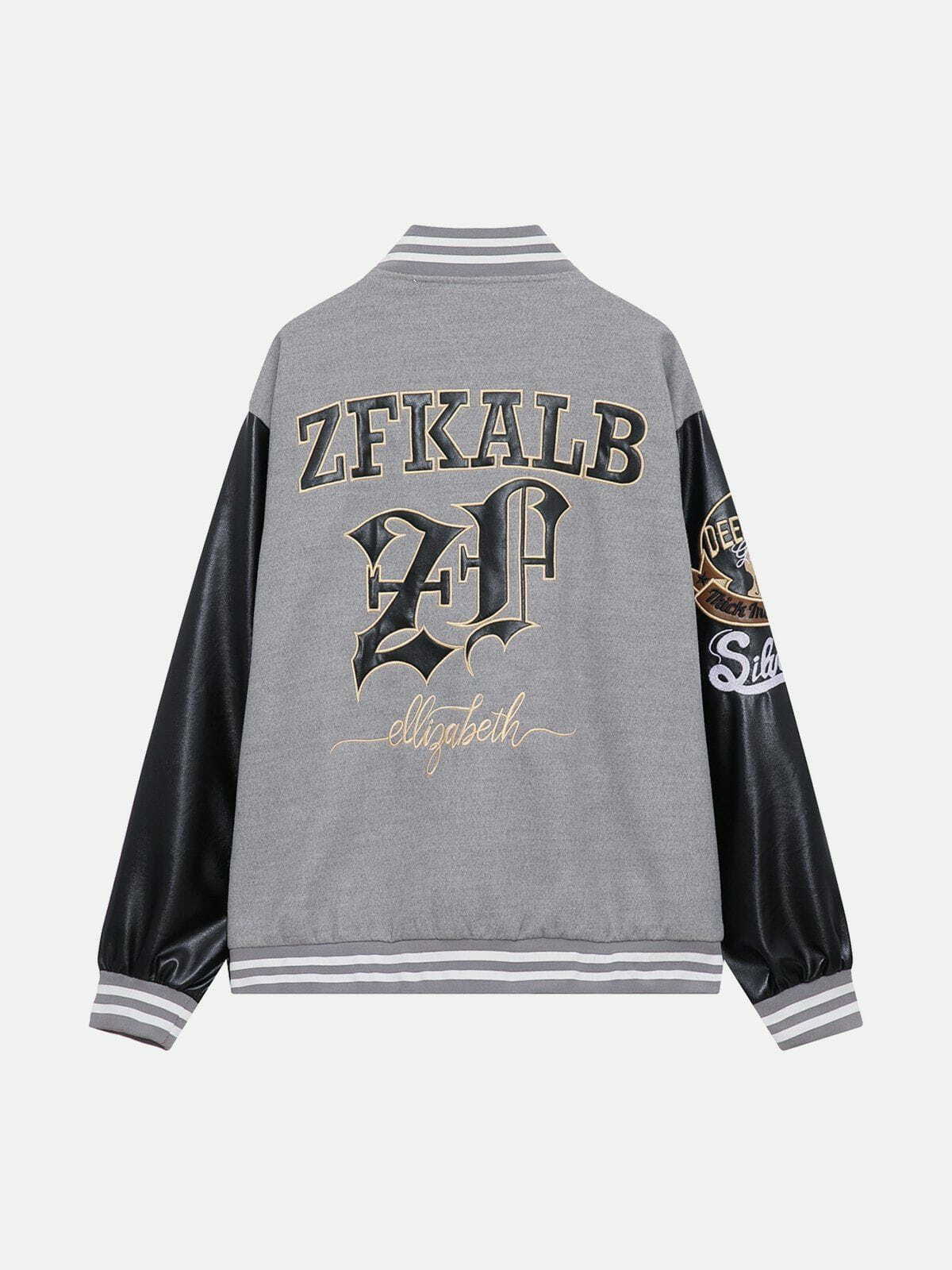 Y2K Embroidery Patchwork Varsity Jacket - Retro 90s Grunge Style for Summer Outfits