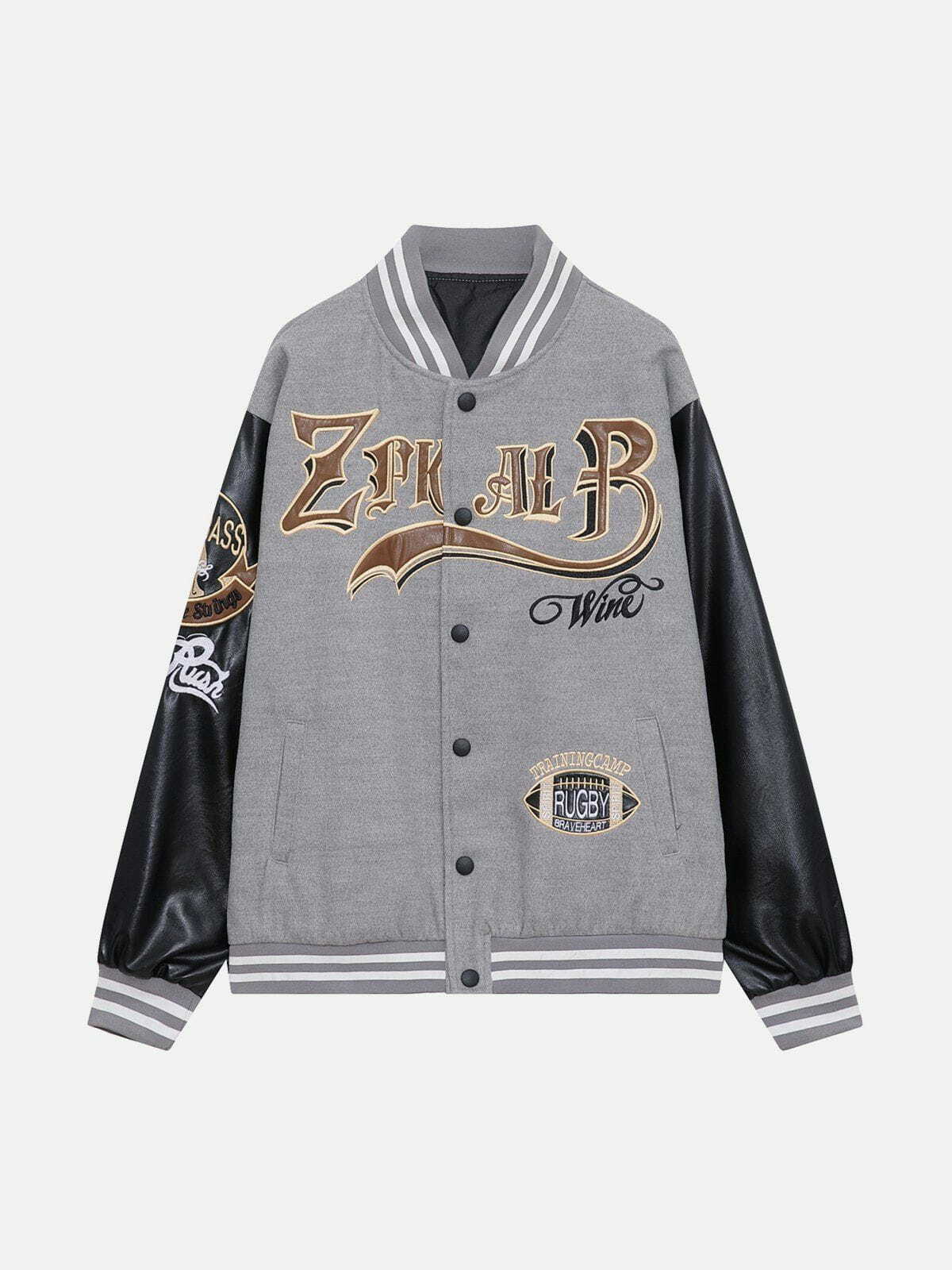 Y2K Embroidery Patchwork Varsity Jacket - Retro 90s Grunge Style for Summer Outfits