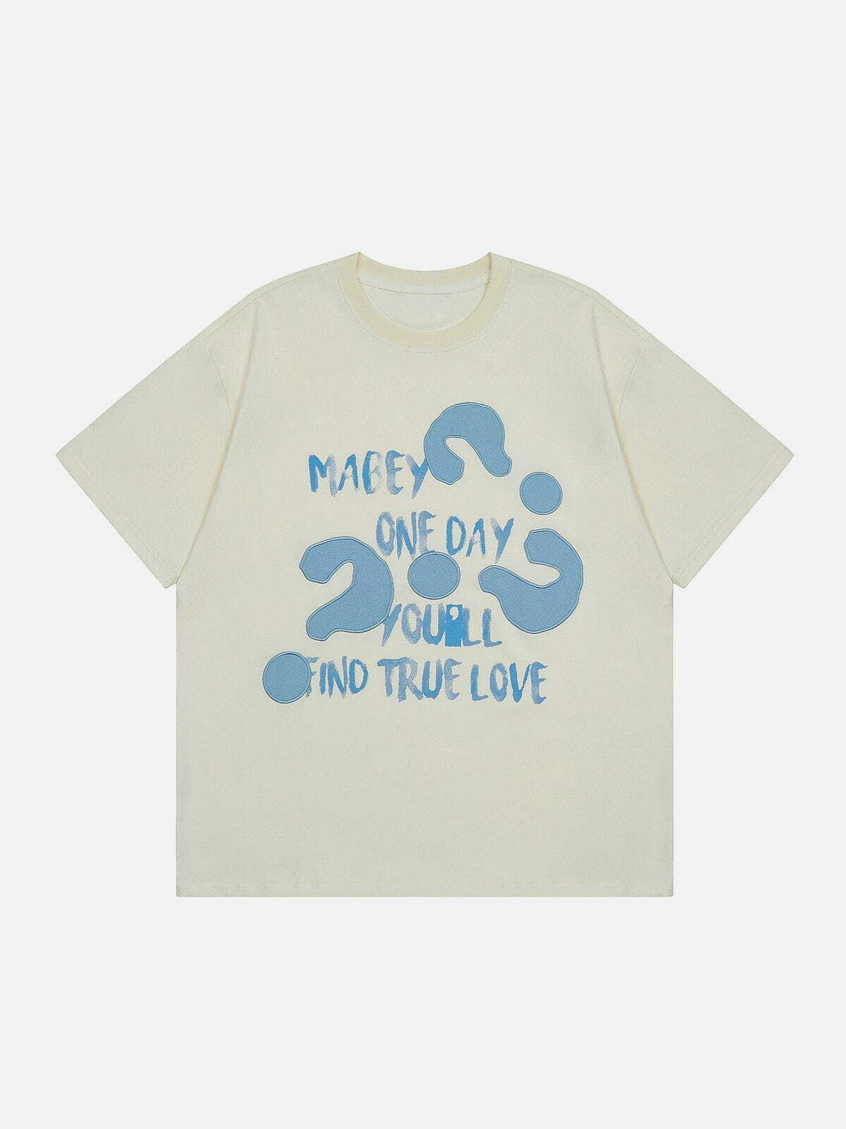 Y2K Embroidery Question Mark Letter Print Tee - Retro 90s Grunge Summer Outfit Top