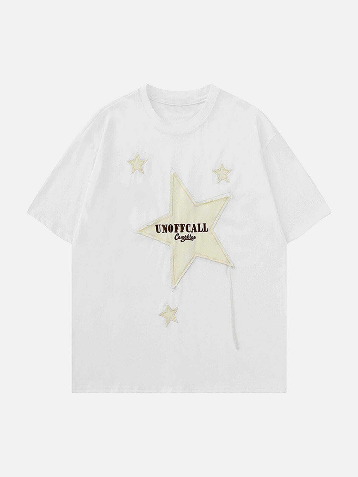 Y2K Embroidery Star Tee - Retro 90s Grunge Top for Summer Parties & Outfits