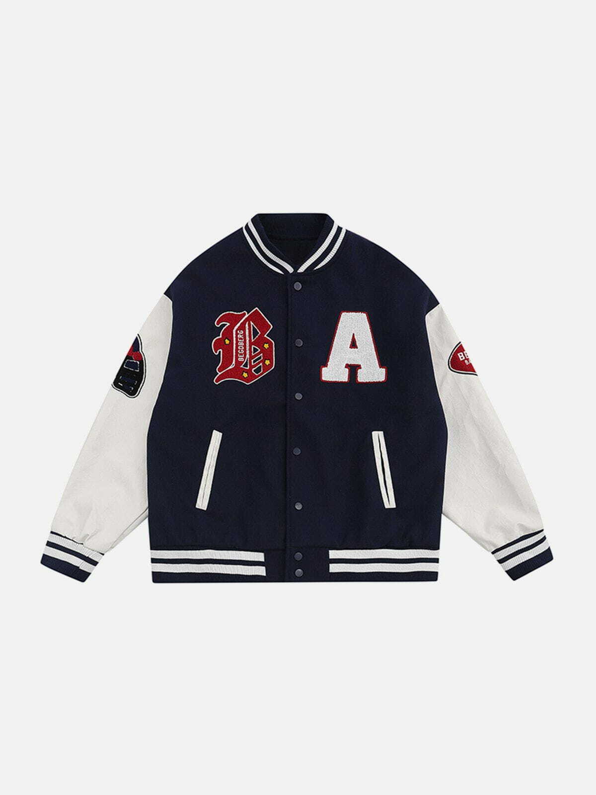 Y2K Embroidery Varsity Jacket - Retro 90s Grunge Outfit for Summer Parties & Clubbing