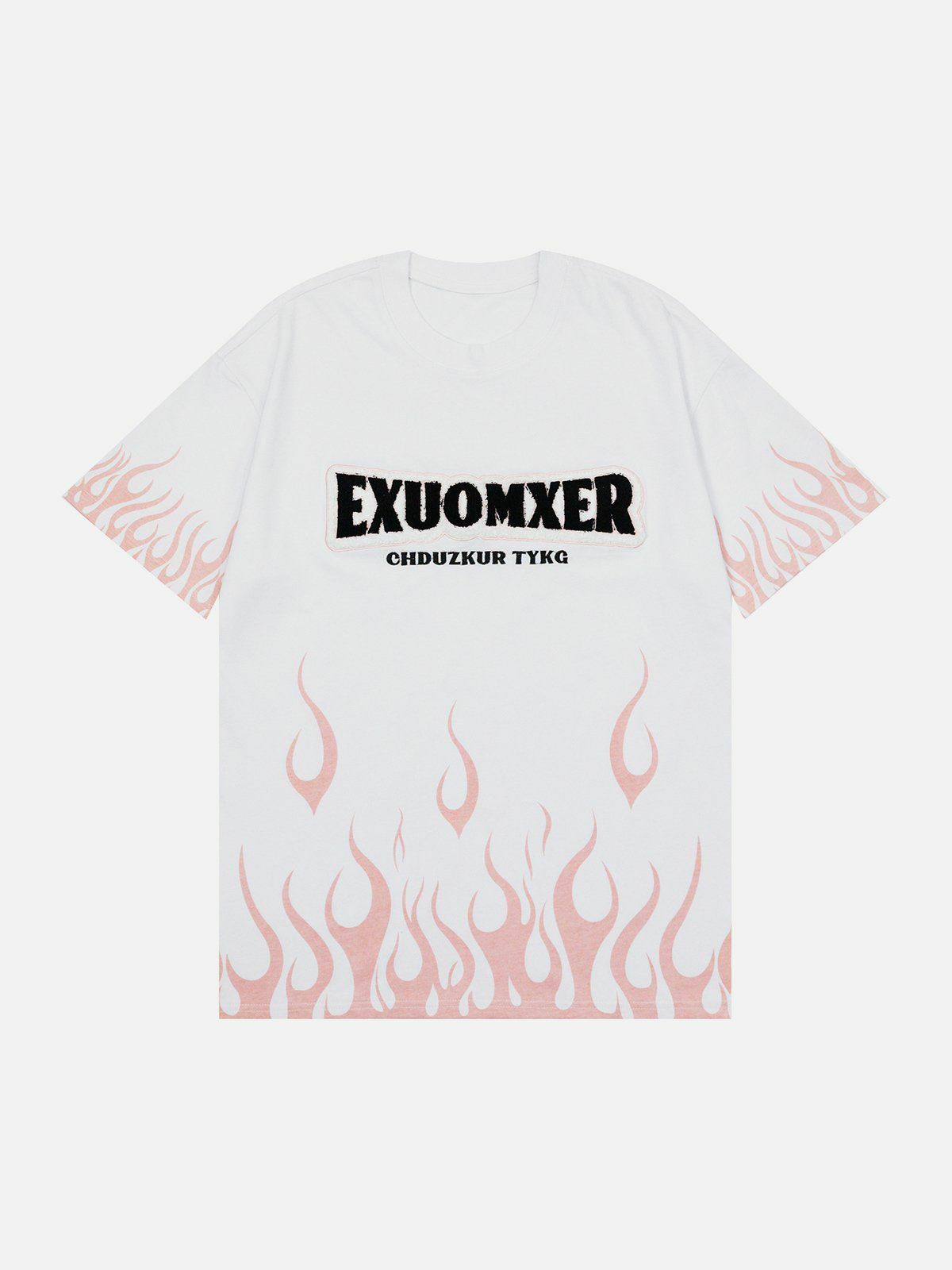 Y2K Flame Elements Letter Embroidery Tee - Retro 90s Grunge Summer Outfit for Women