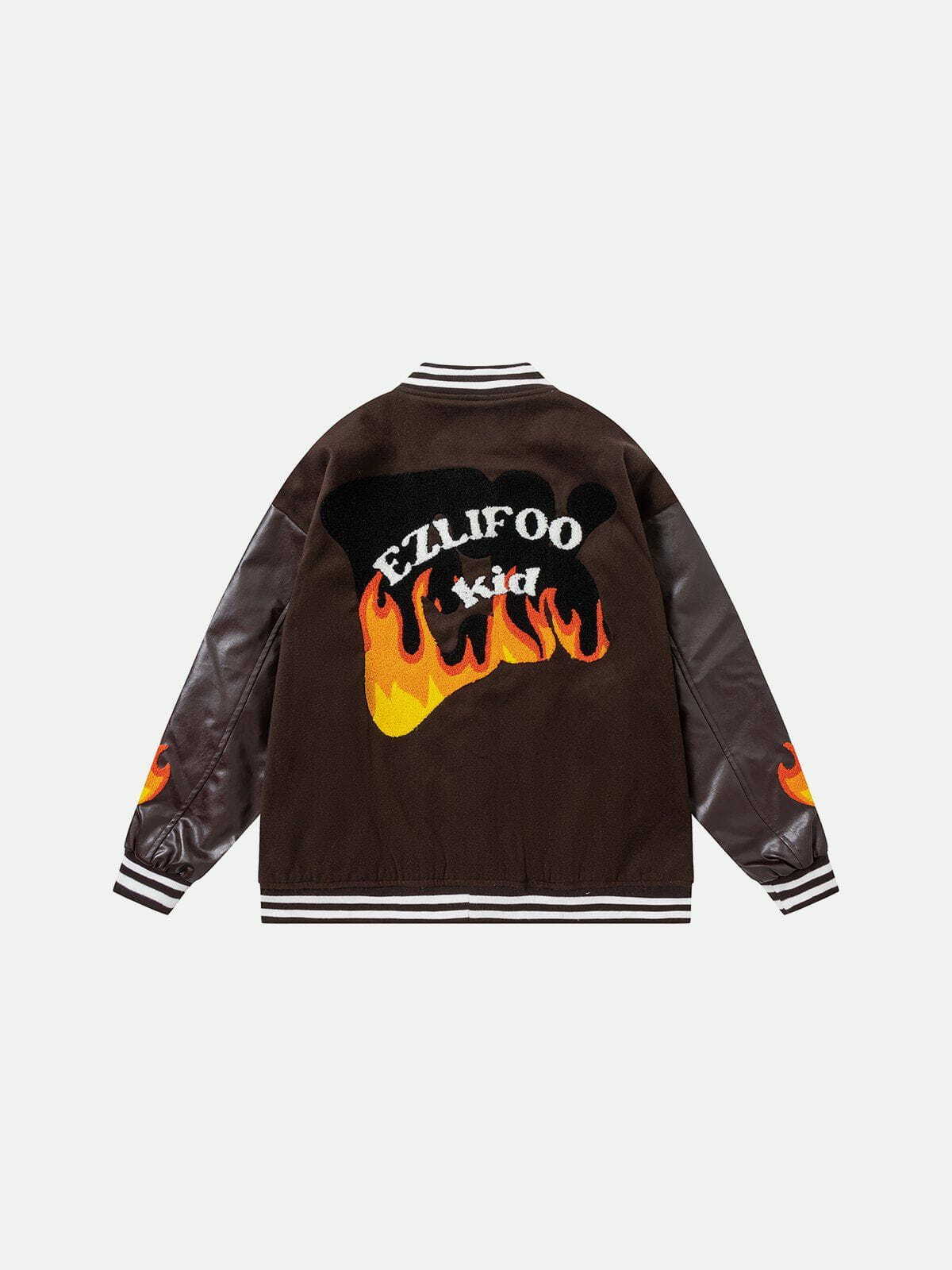 Y2K Flame Embroidery Varsity Jacket - Retro 90s Grunge Outfit for Summer Parties