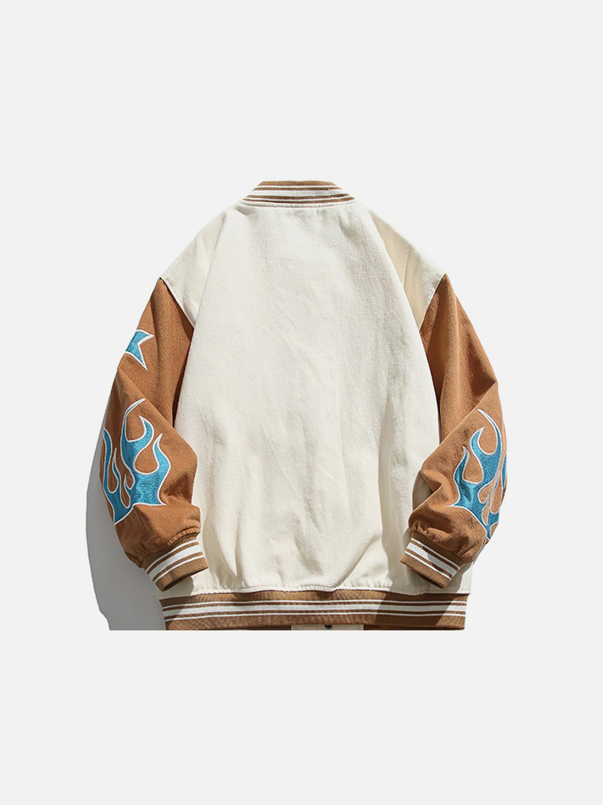 Y2K Flame Embroidery Varsity Jacket - Retro 90s Grunge Outfit for Summer Parties