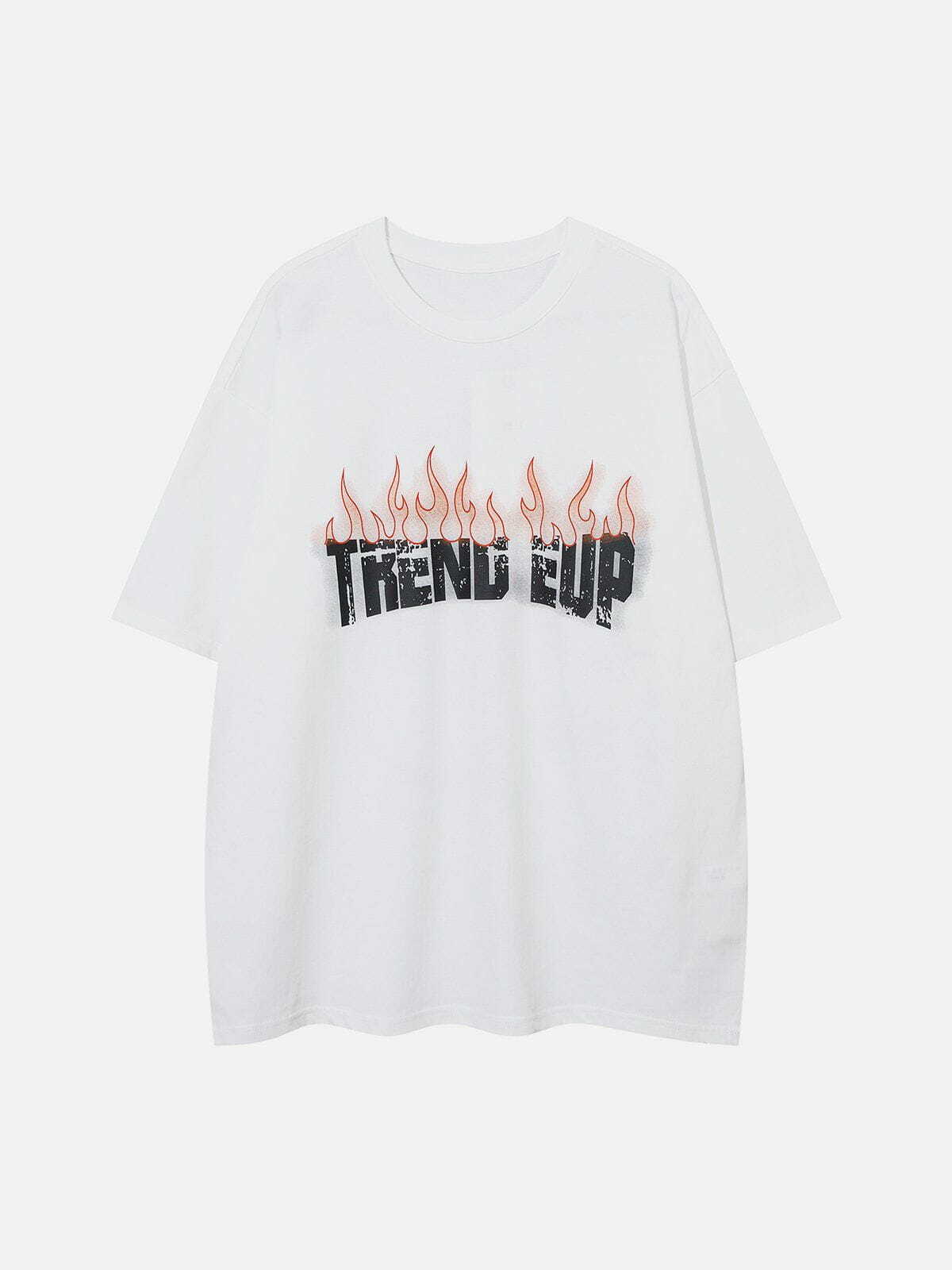 Y2K Flame Letter Graphic Tee - Retro 90s Grunge Top for Summer Party Outfits