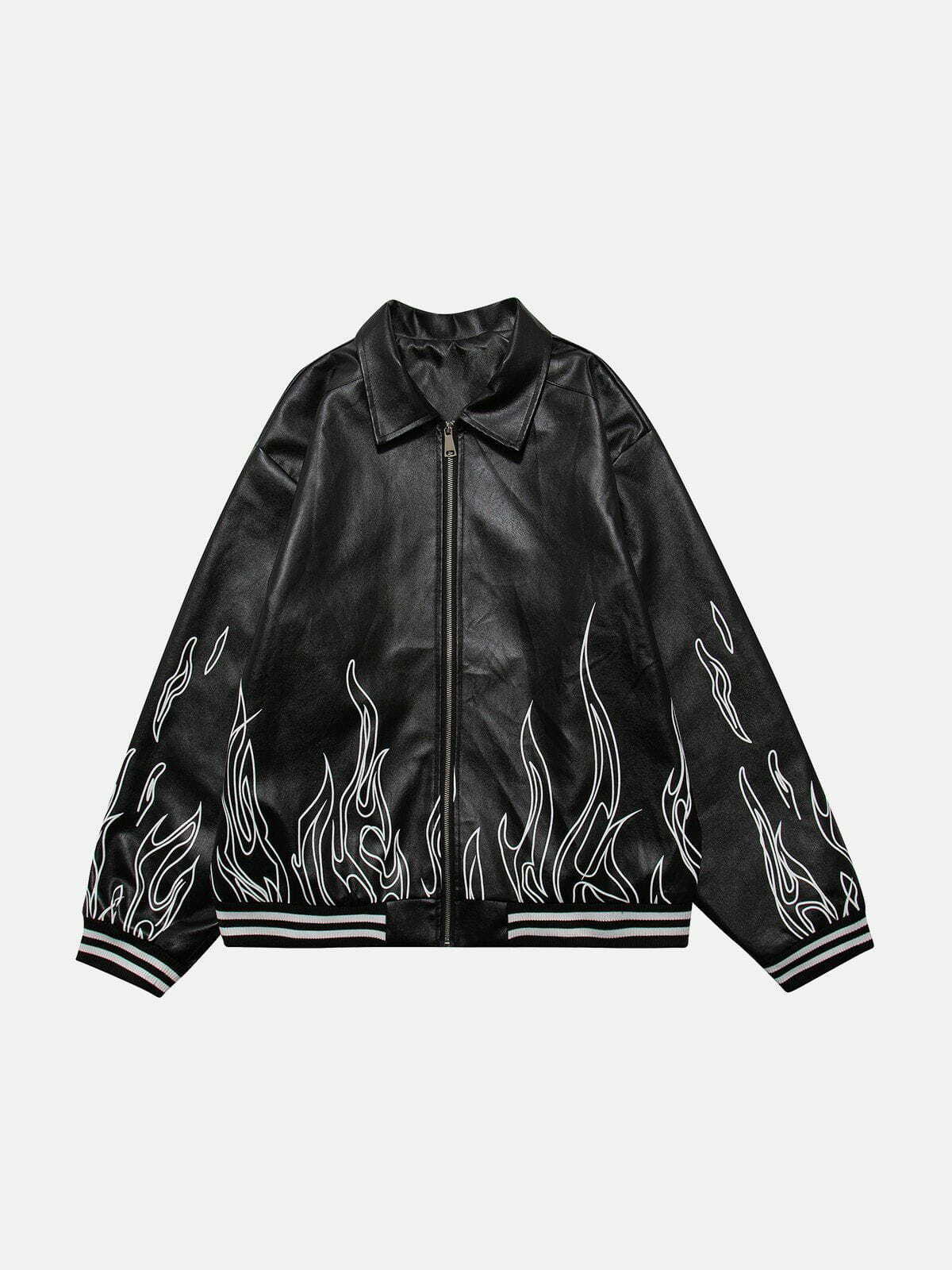 Y2K Flame Letter Print Jacket - Retro 90s Grunge Style for Summer Parties & Outfits