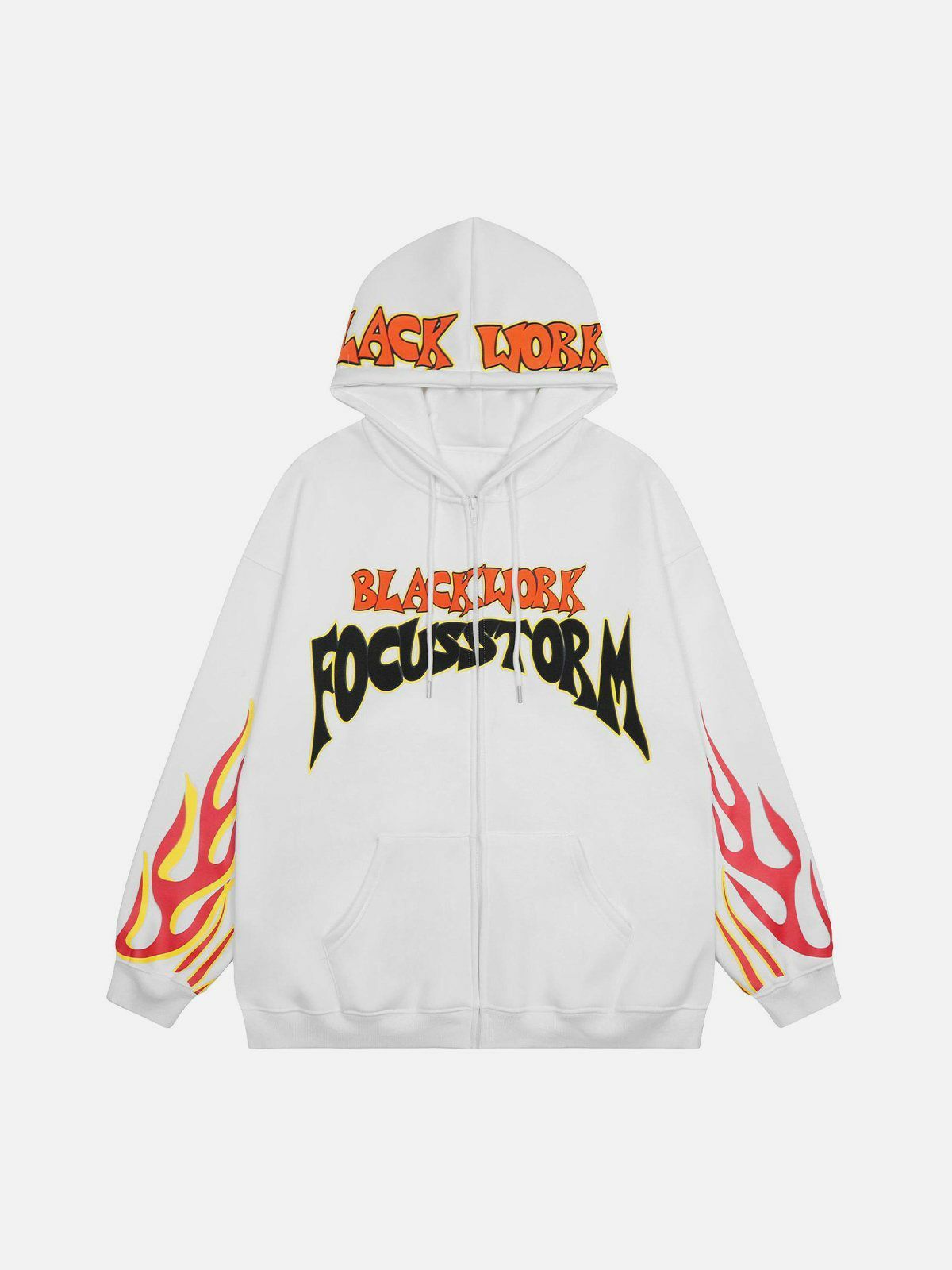 Y2K Flame Letter Print Zip Hoodie - Retro Grunge Style for Summer Parties & Outfits