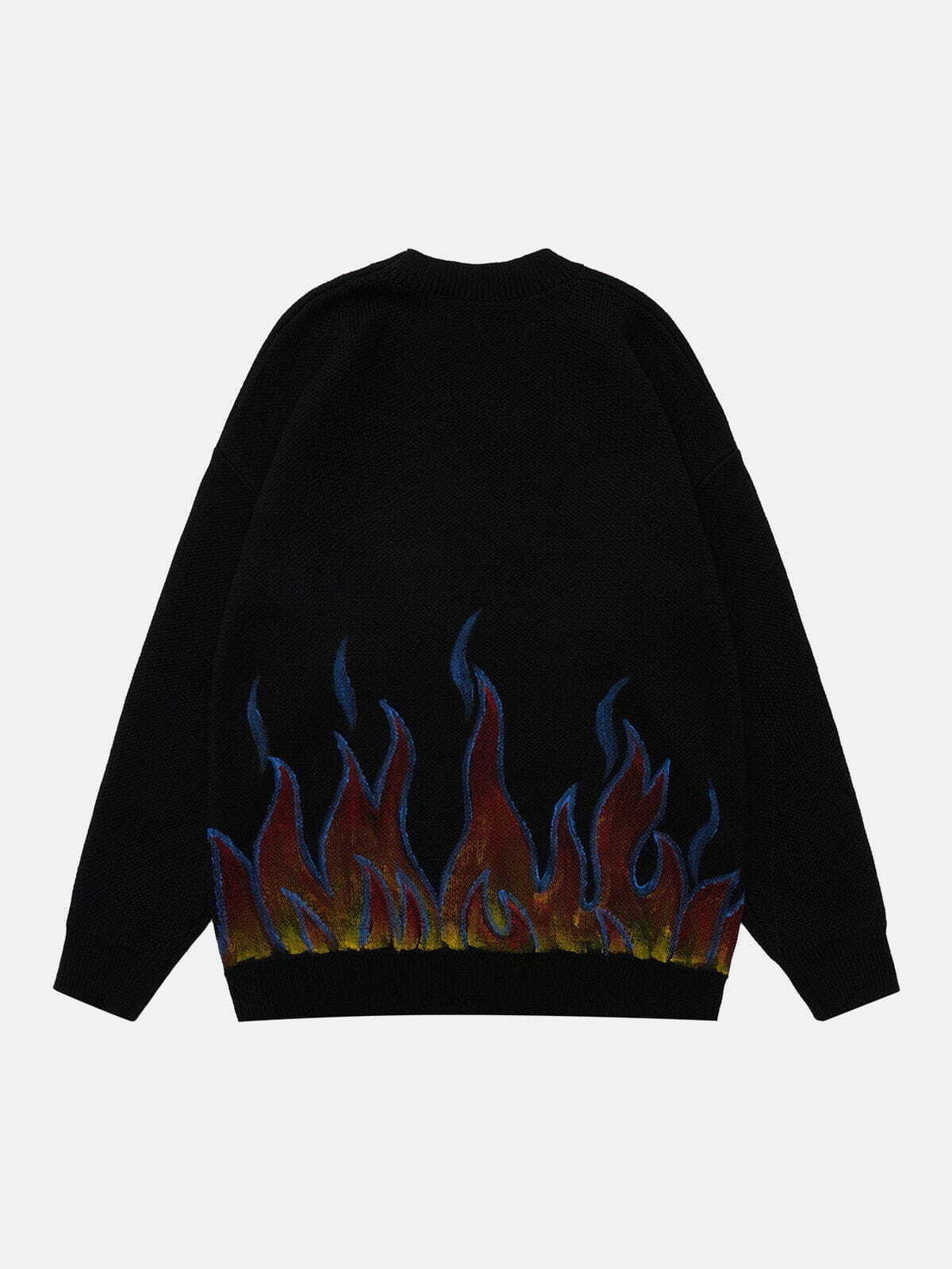 Y2K Flame Print Sweater - Retro 90s Grunge Top for Summer Parties & Y2K Outfits