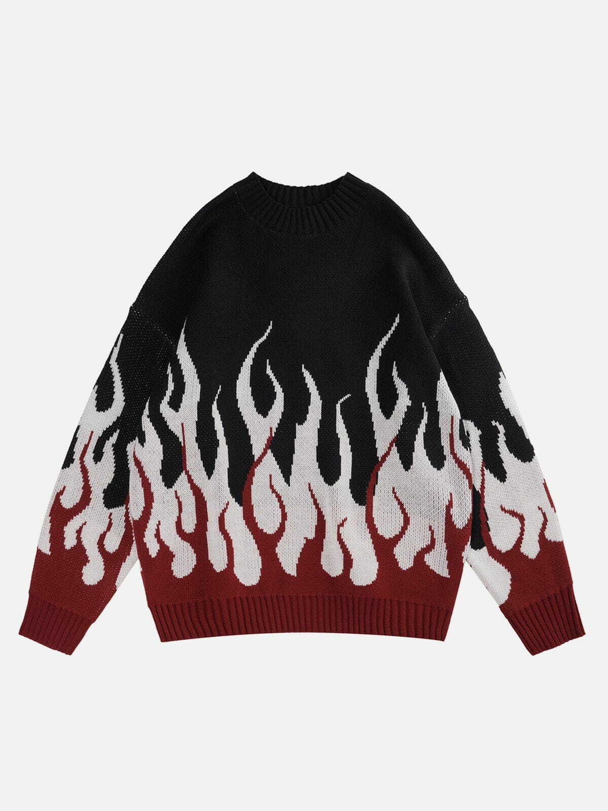 Y2K Flame Print Sweater - Retro Grunge Top for Summer Parties & 90s Inspired Outfits