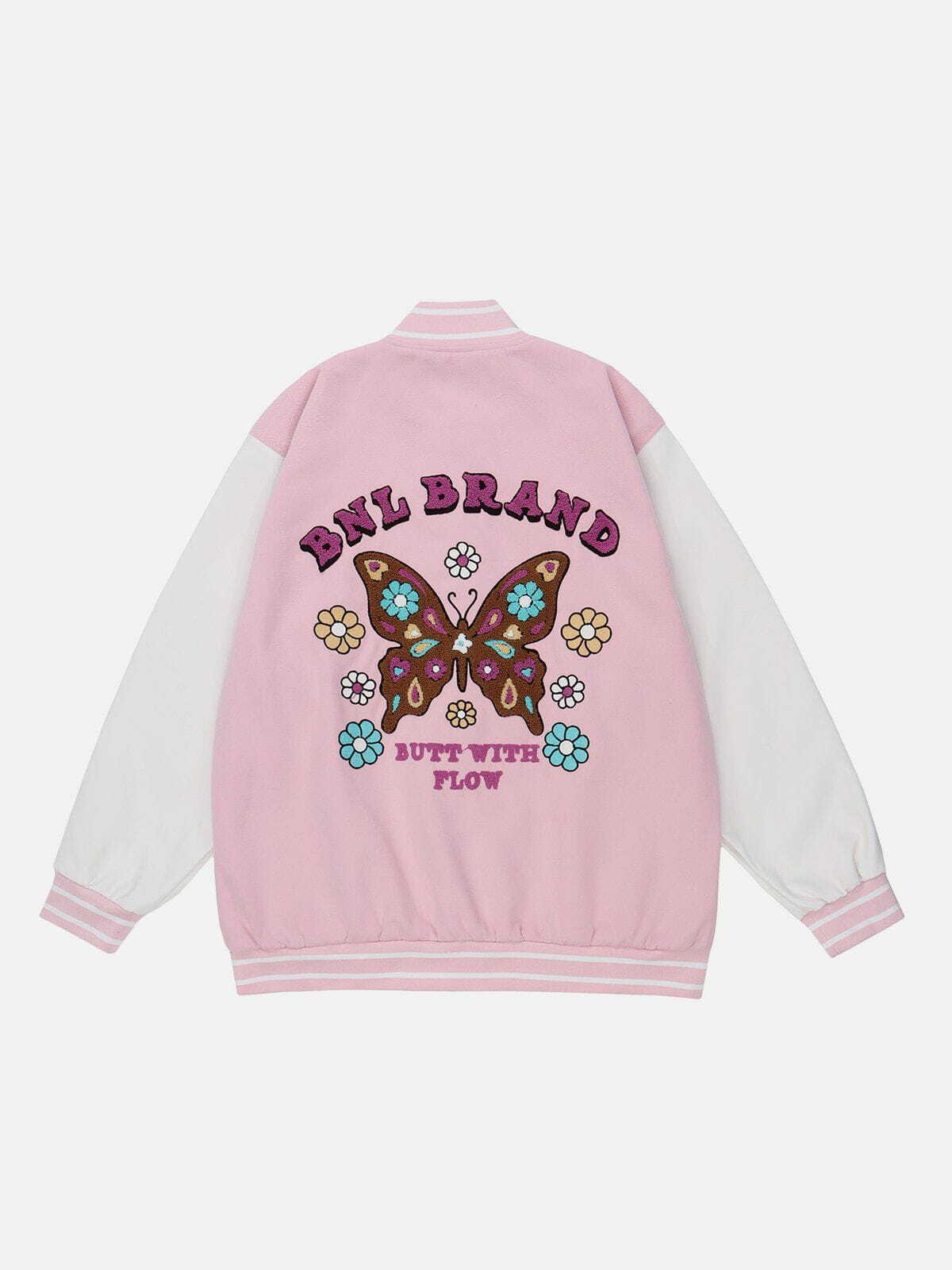 Y2K Flocked Butterfly Varsity Jacket - Retro 90s Grunge Summer Outfit for Women