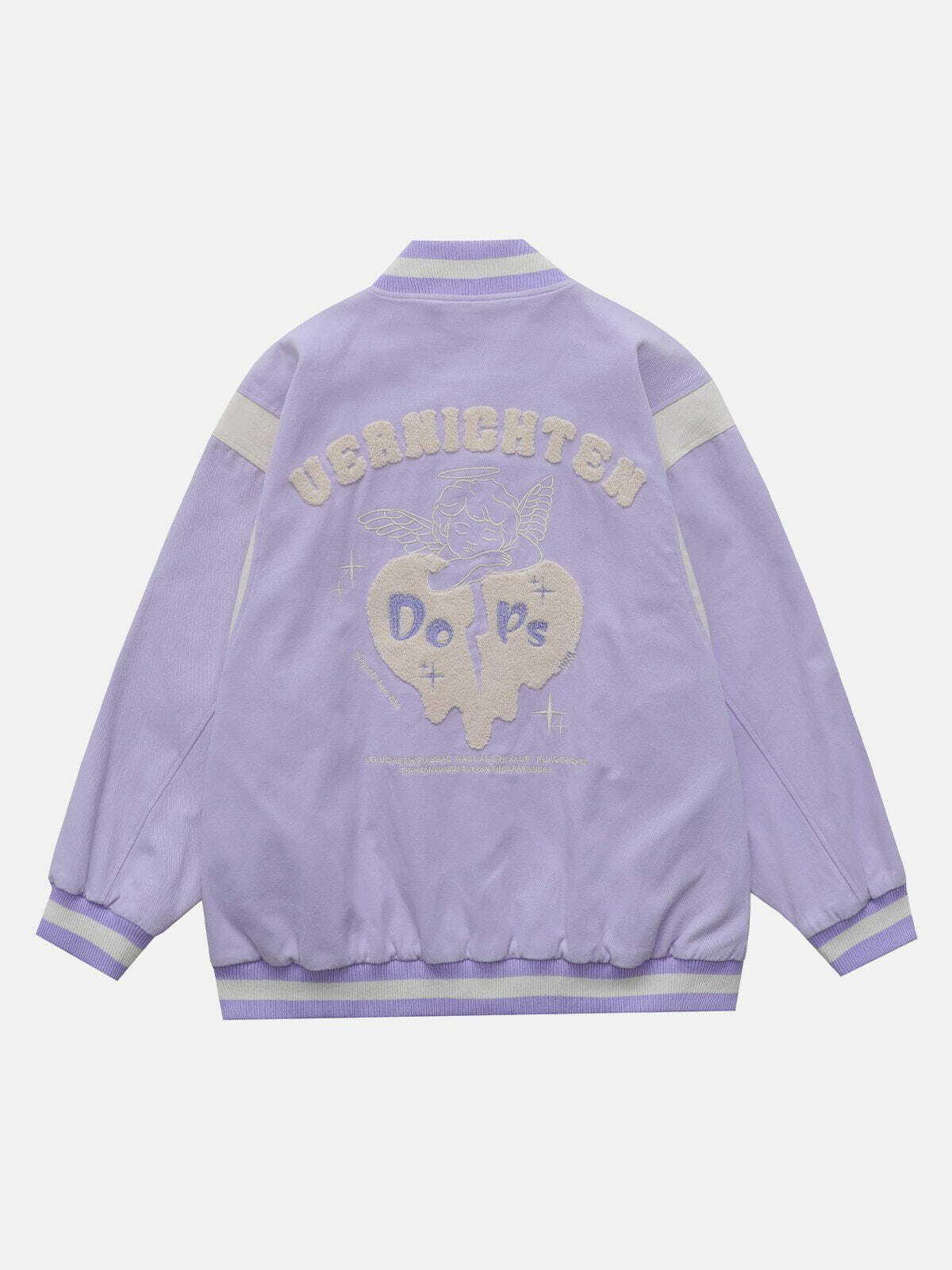 Y2K Flocked Heart Angel Varsity Jacket - Retro 90s Grunge Style for Summer Parties