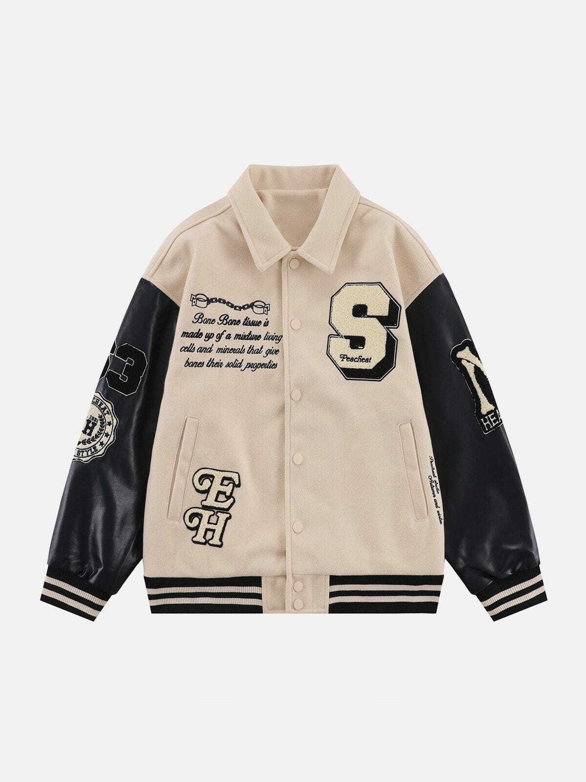 Y2K Flocked Lapel Stitching Varsity Jacket - Retro 90s Grunge Summer Outfit Essential