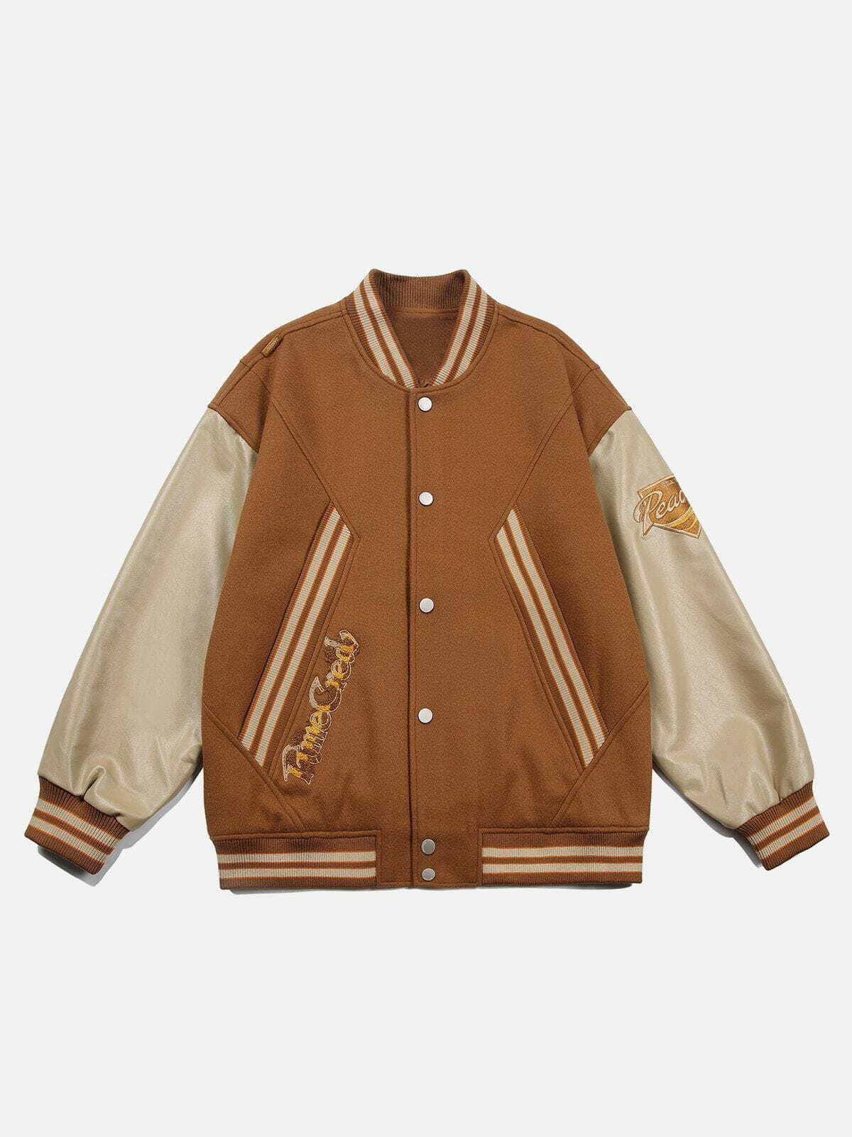 Y2K Flocked Letter Panel Varsity Jacket - Retro 90s Grunge Style for Summer Outfits