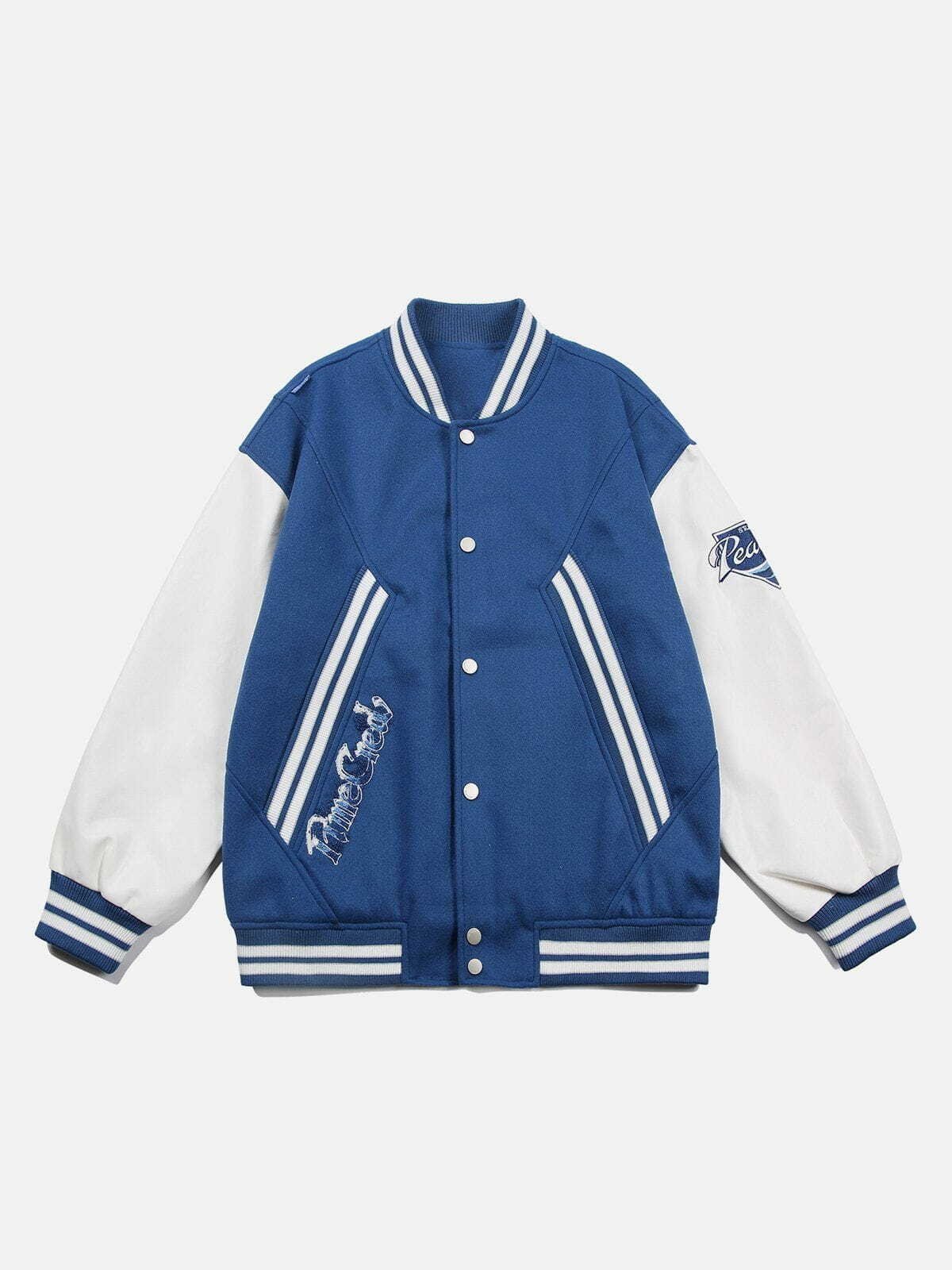 Y2K Flocked Letter Panel Varsity Jacket - Retro 90s Grunge Style for Summer Outfits