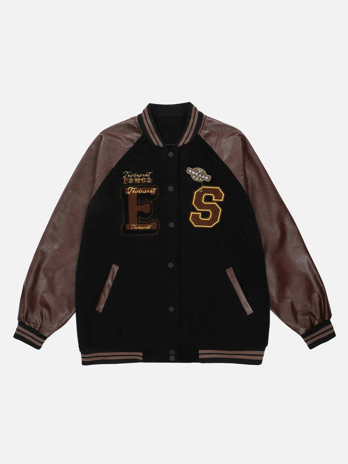 Y2K Flocked Letter Print Varsity Jacket - Retro 90s Grunge Style for Summer Outfits