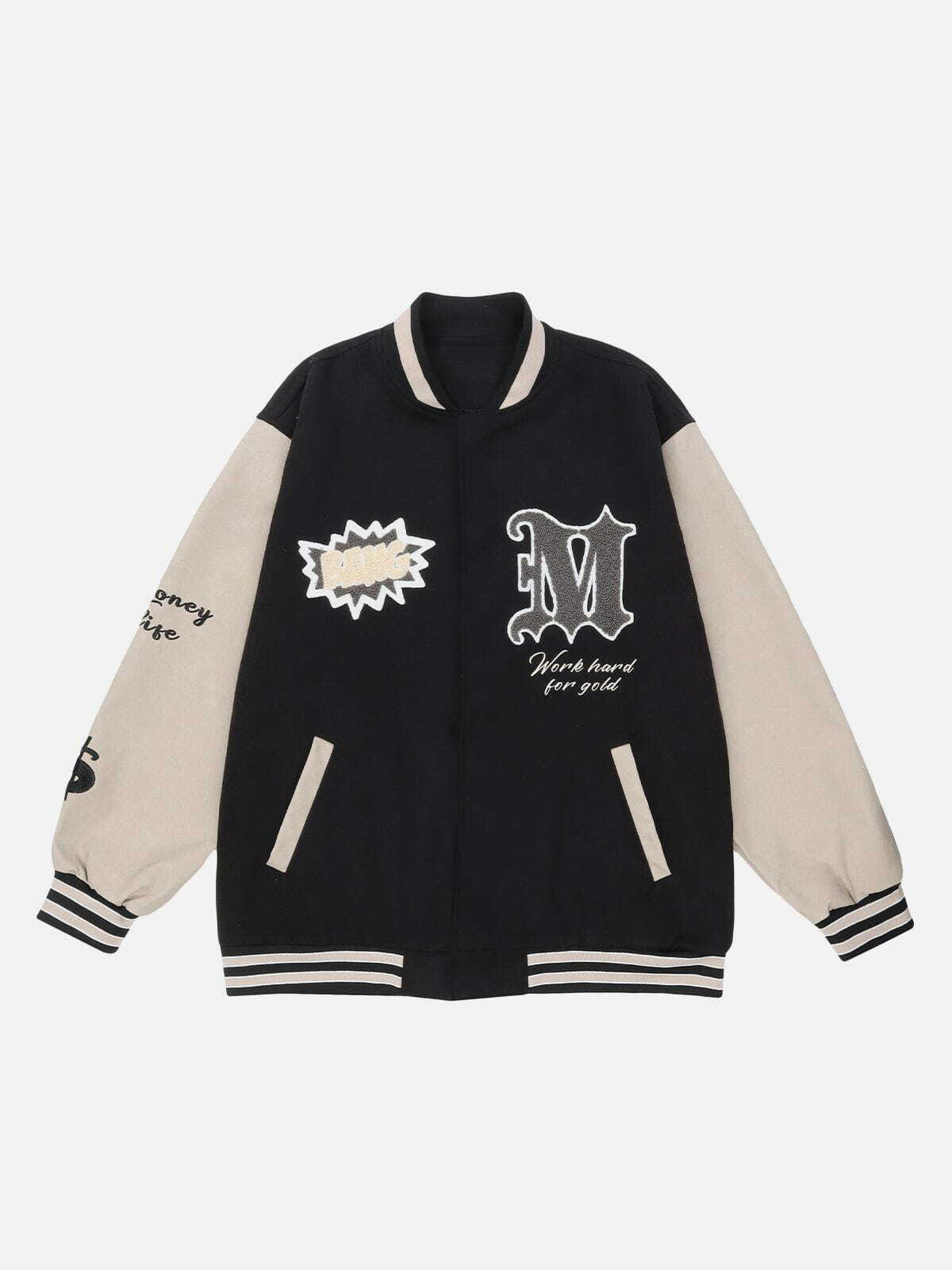 Y2K Flocked Letters Varsity Jacket - Retro 90s Grunge Outfit for Summer Parties