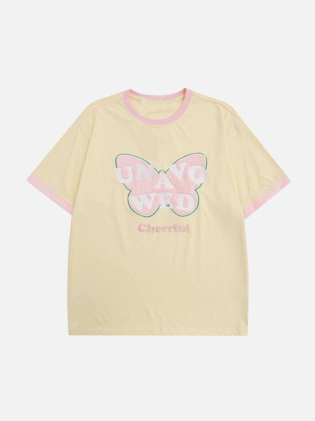 Y2K Flocking Butterfly Embroidery Tee - Retro 90s Grunge Summer Outfit Essential