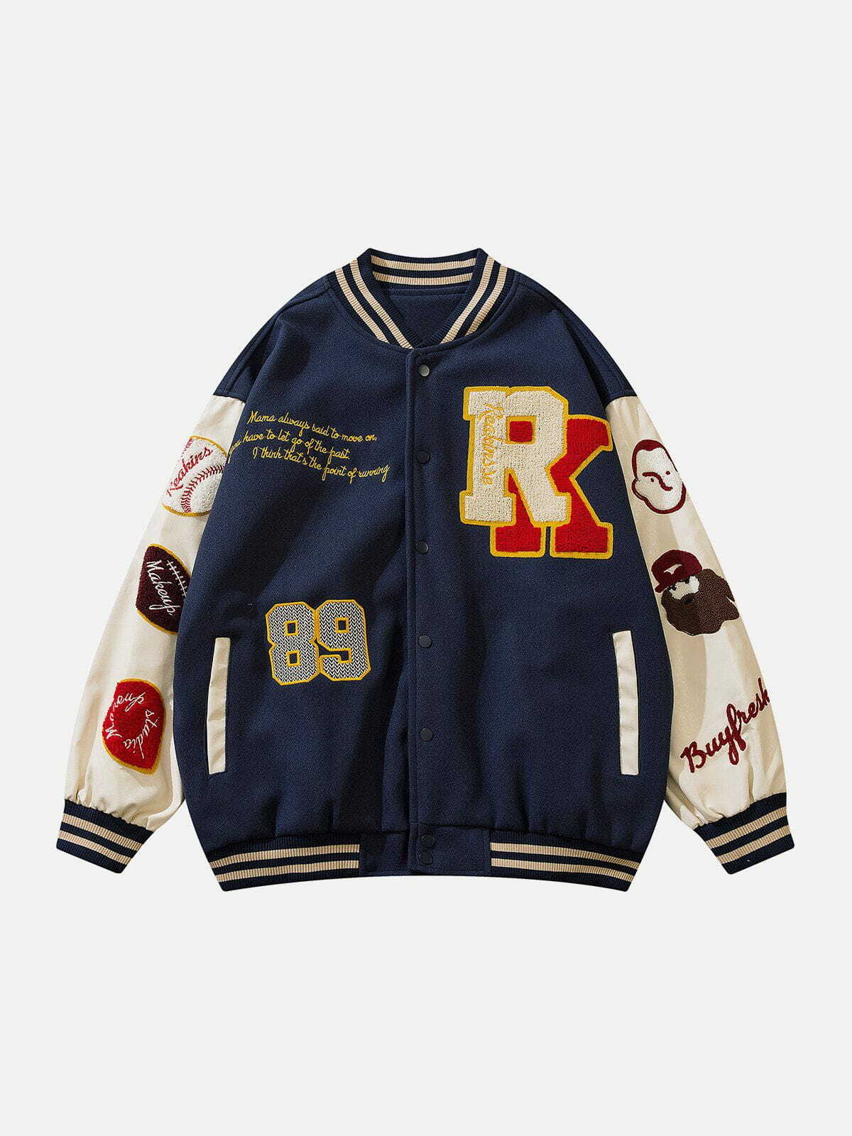 Y2K Flocking Patchwork Varsity Jacket - Retro 90s Grunge Style for Summer Parties