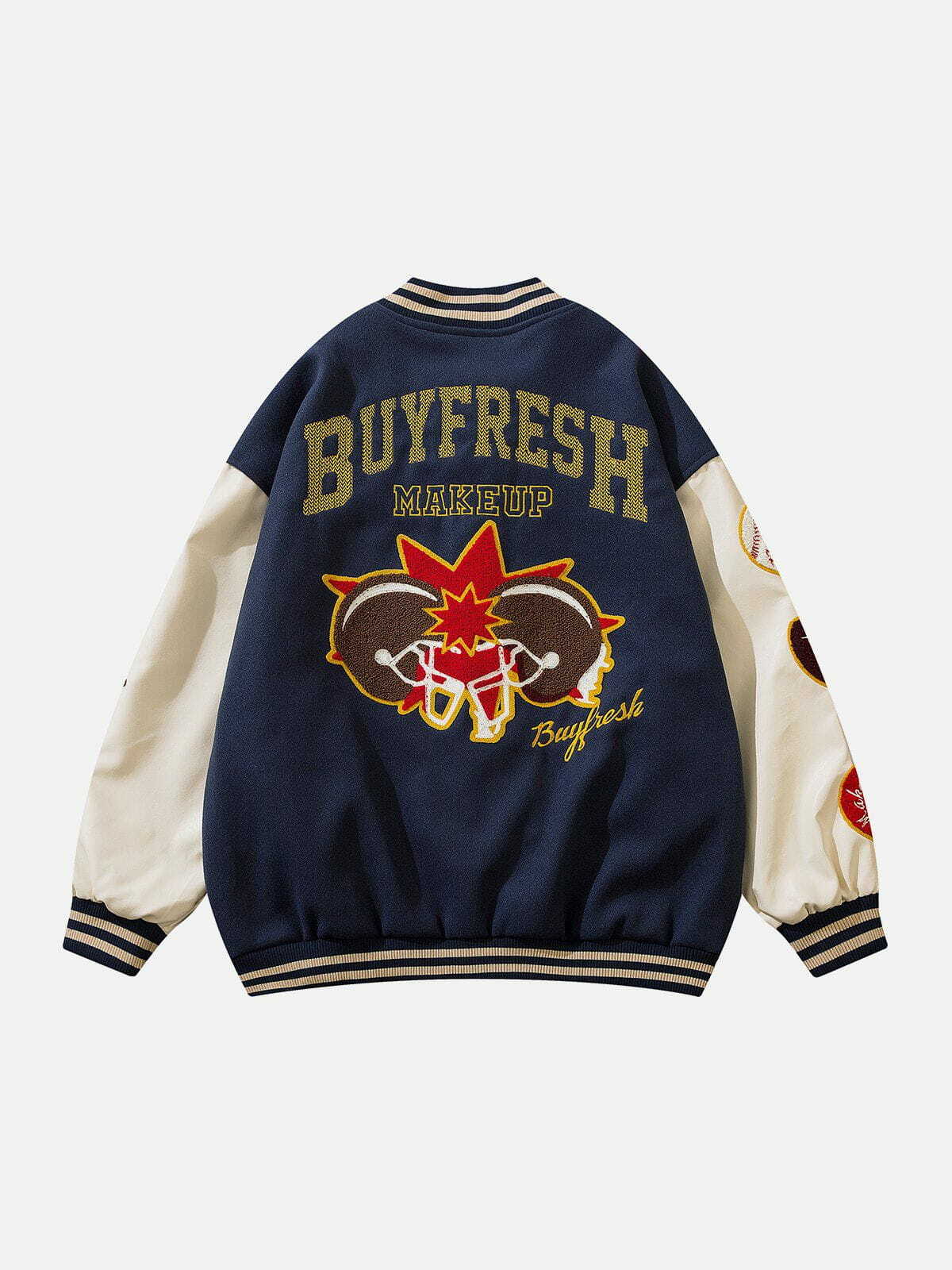 Y2K Flocking Patchwork Varsity Jacket - Retro 90s Grunge Style for Summer Parties