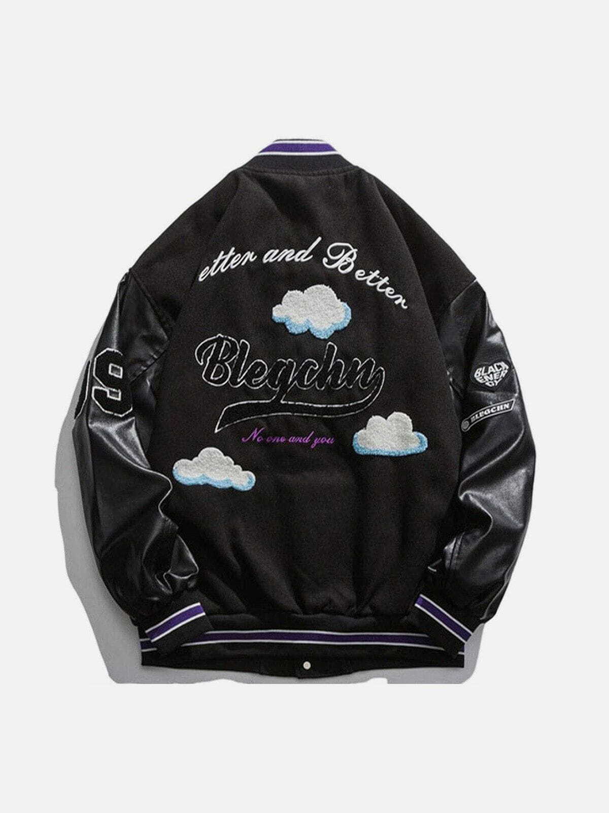 Y2K Flocking Print Varsity Jacket - Retro 90s Grunge Outfit for Summer Parties & Clubbing