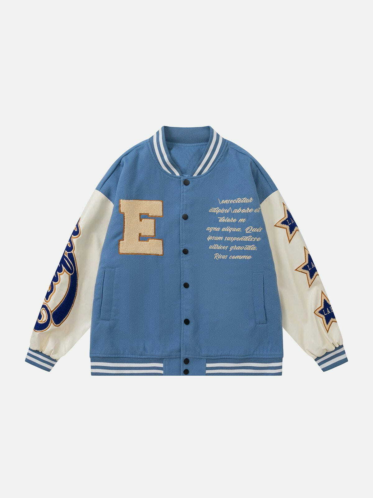 Y2K Flocking Print Varsity Jacket - Retro 90s Grunge Style for Summer Parties & Outfits