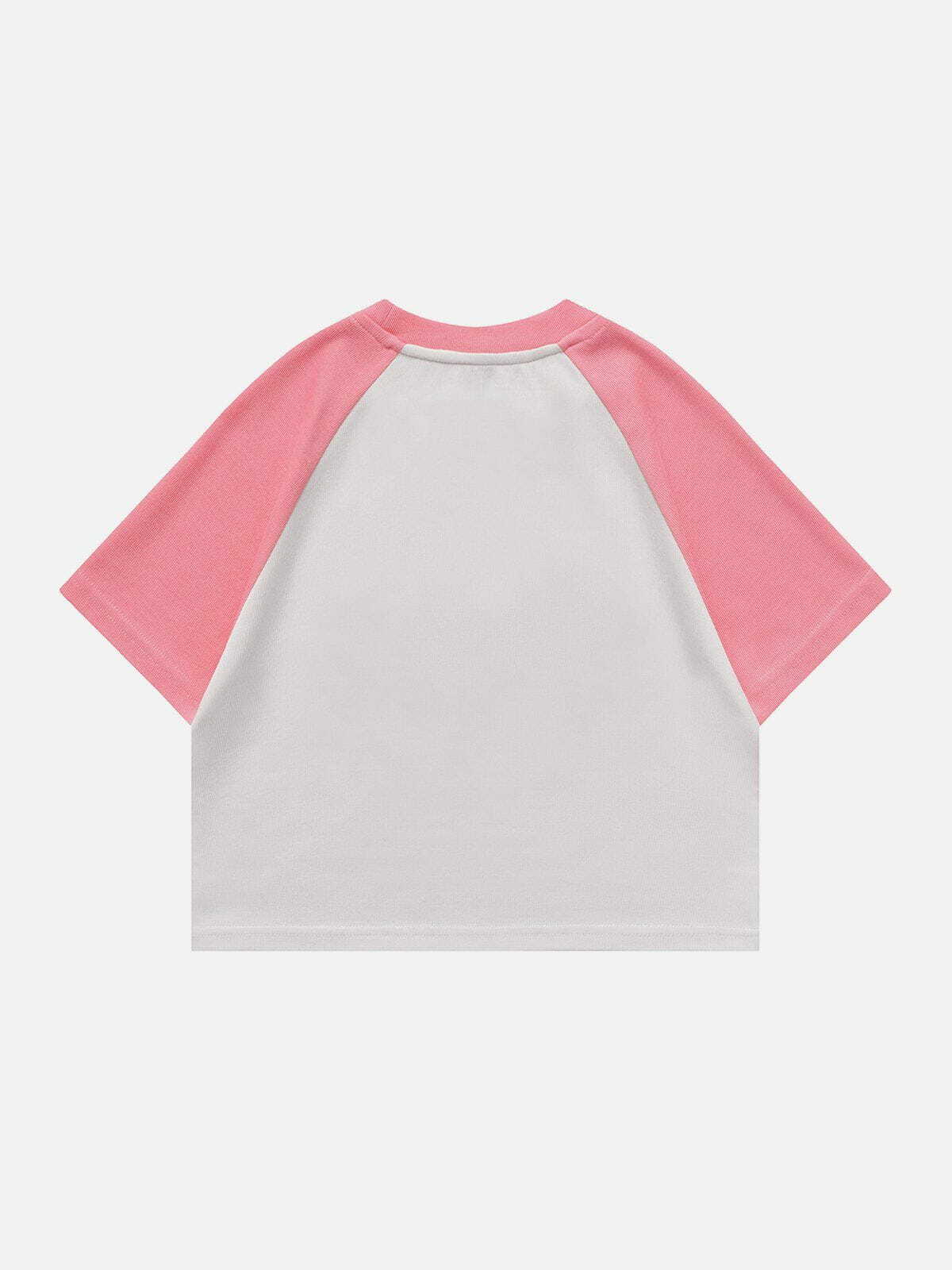 Y2K Flocking Raglan Tee - Retro 90s Grunge Top for Summer Parties & Outfits