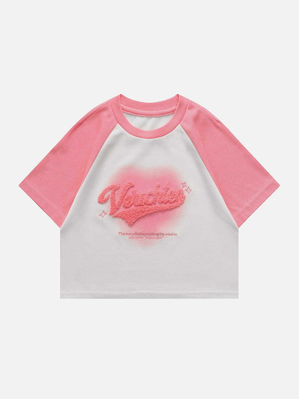 Y2K Flocking Raglan Tee - Retro 90s Grunge Top for Summer Parties & Outfits