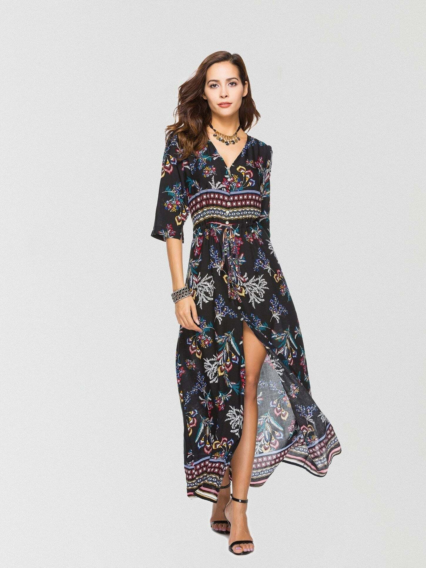 Y2K Floral Button Down Maxi Dress - Coquette Aesthetic with Grunge Vibes & Cute Style