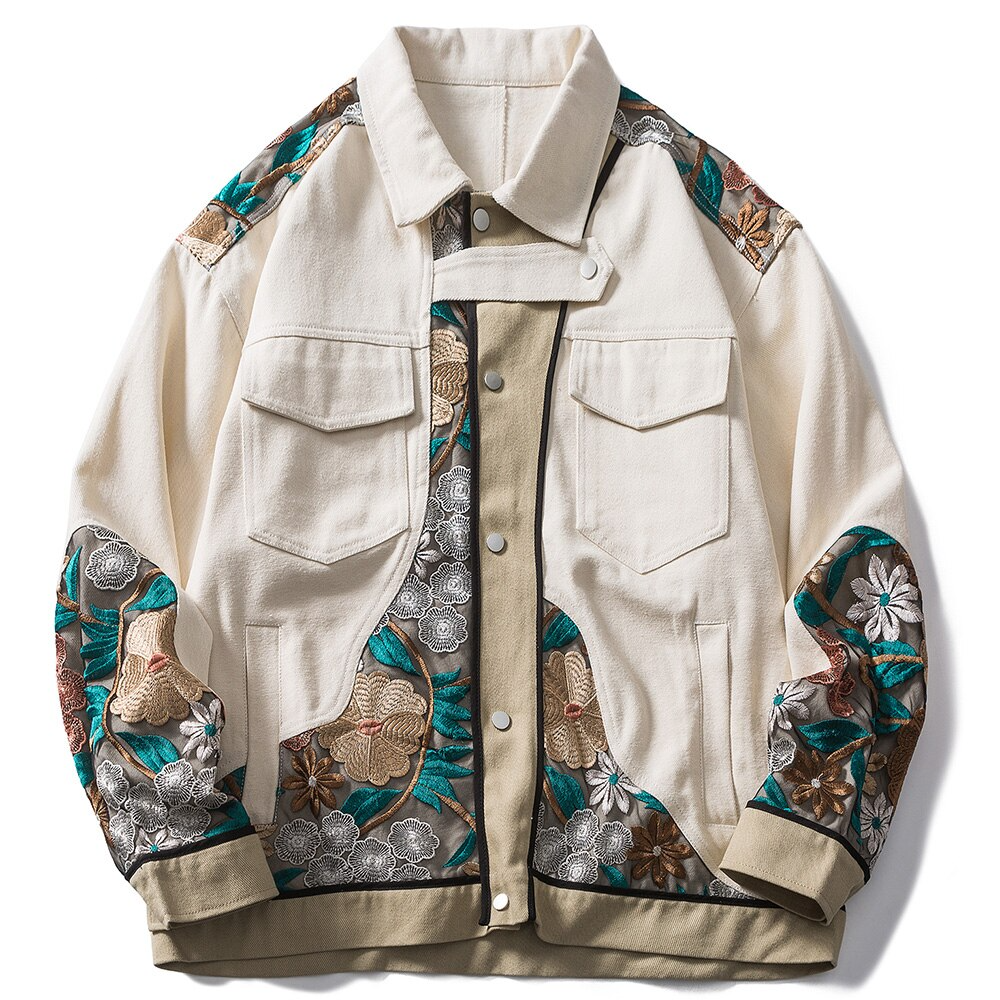 Y2K Floral Embroidered Beige Jacket - Retro 90s Grunge Summer Outfit for Y2K Vibes